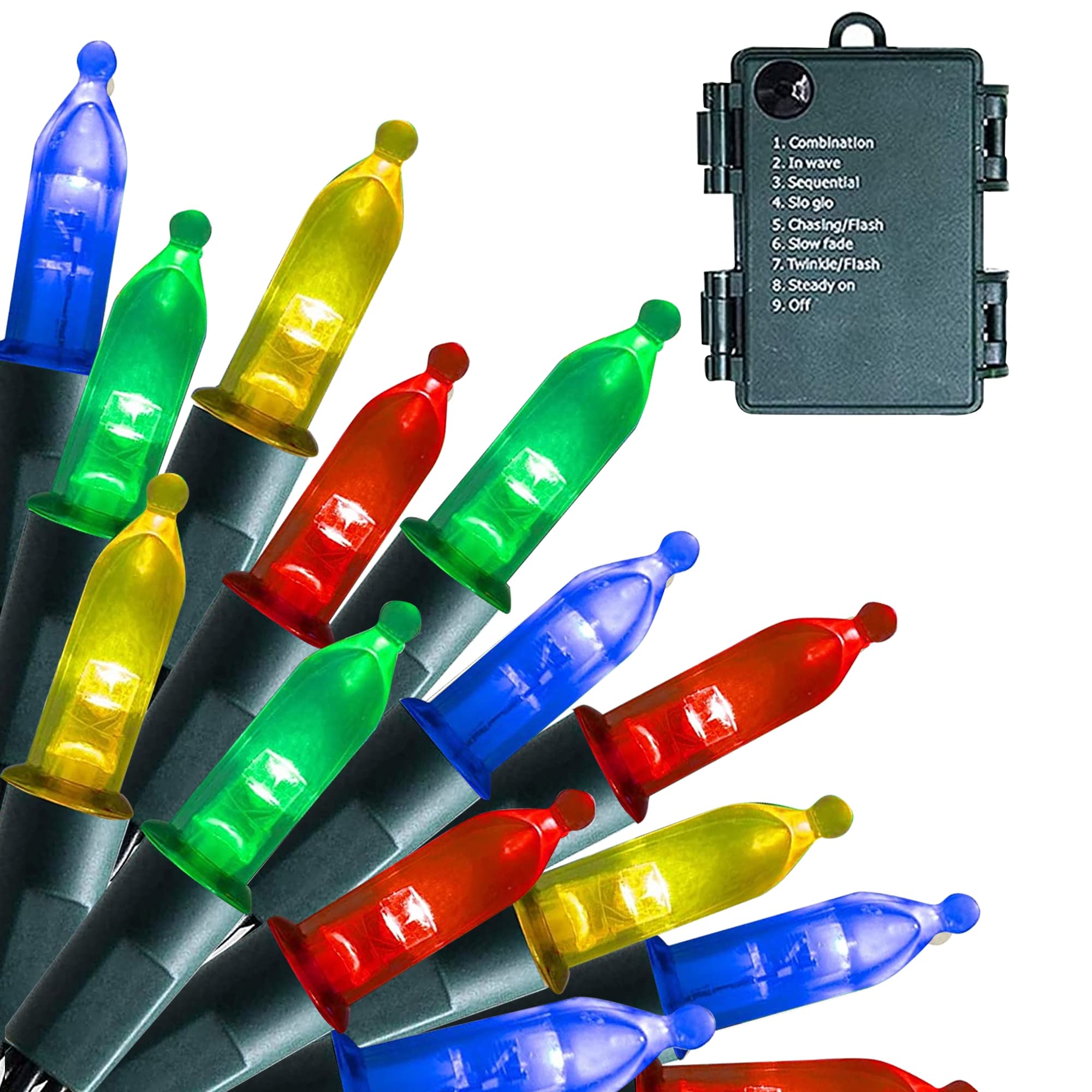 Dazzle Bright 50 LED Batter Operated Christmas Lights, 16 FT Waterproof Mini String Lights with 8 Modes for Xmas Indoor Outdoor Yard Garden Holiday Wedding Decorations (Multi Colored)