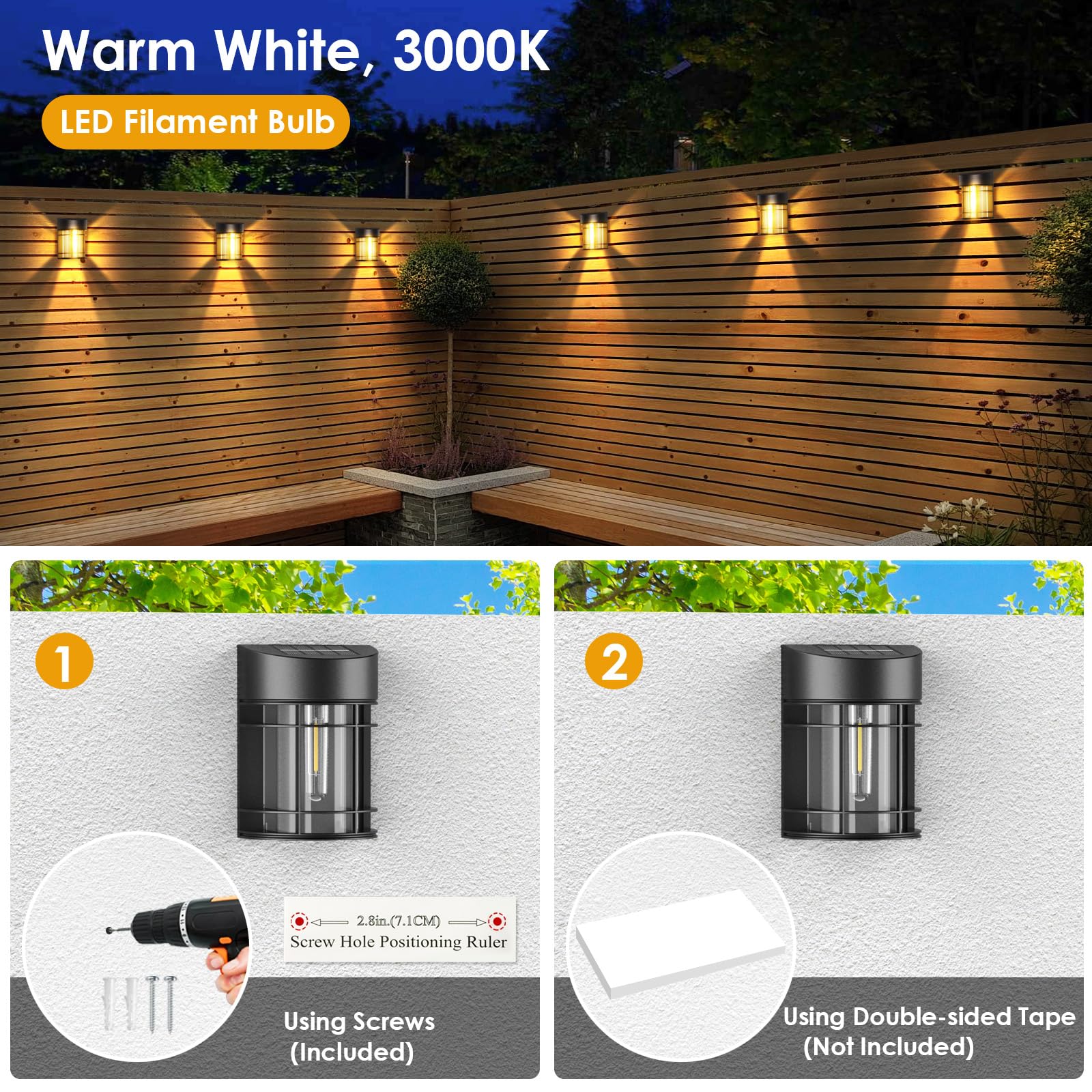 Mancra 6 Pack Solar Fence Lights - Waterproof Led Filament Bulb For Outdoor Patio & Garden