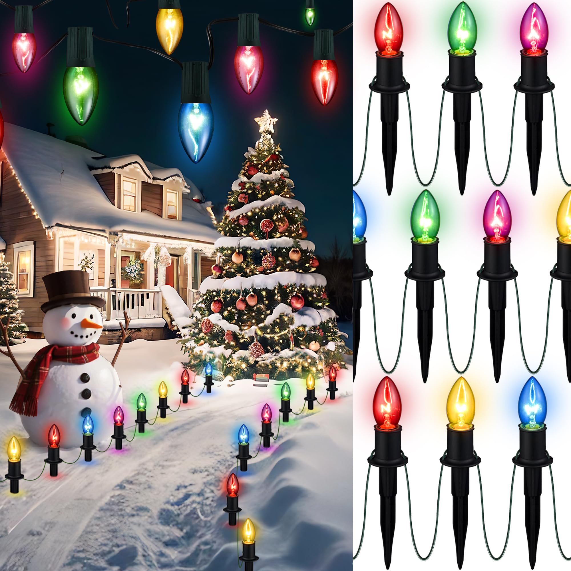 TIORIY Christmas Lights Outdoor 20 Pathway Lights - 24.2ft Multicolor Walkway Lights with Stakes, C9 Driveway Lights for Outside