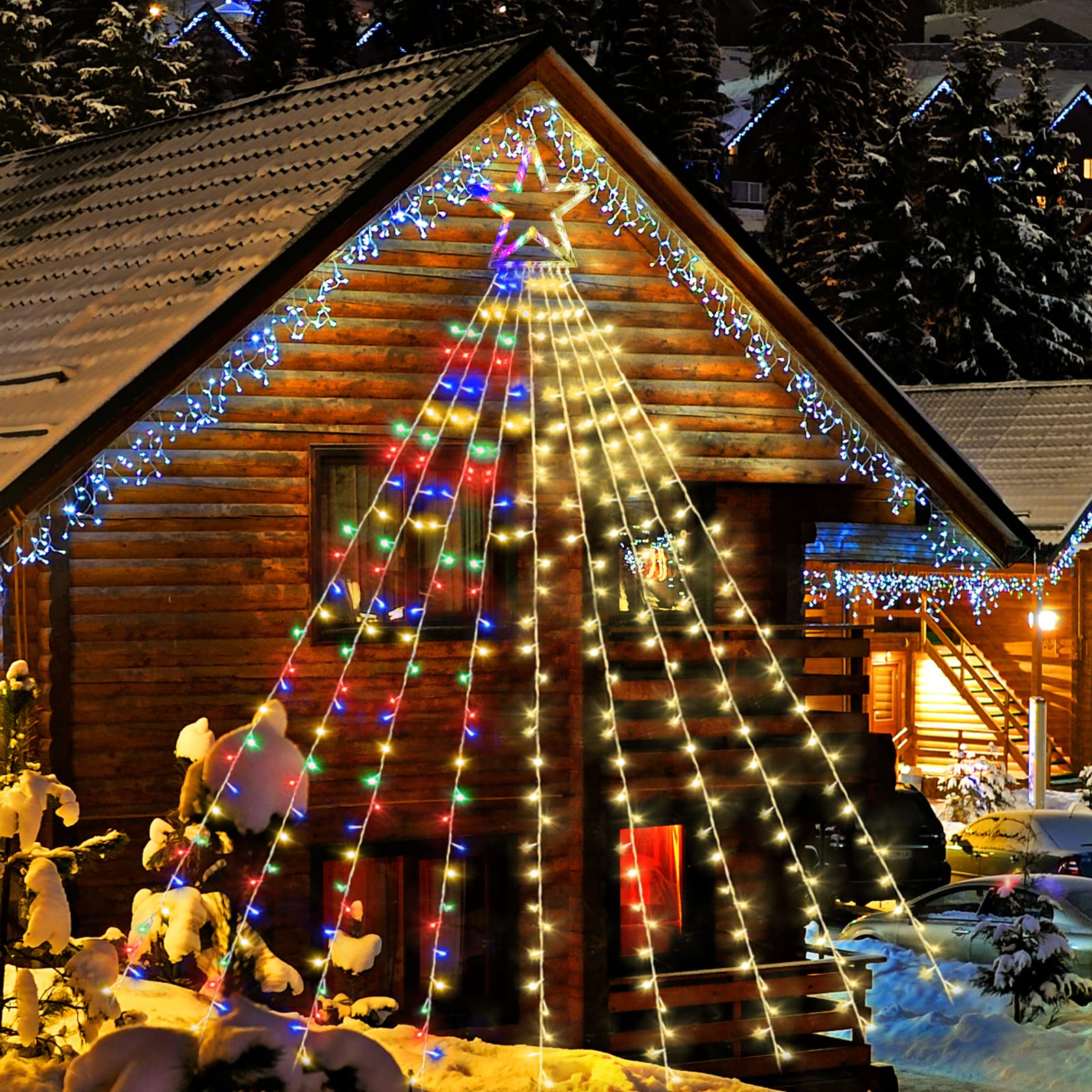 XUNXMAS Christmas String Lights Outdoor Decoration 317 LED Star Fairy String Lights 11 Modes & Waterproof for Party Wedding Pati