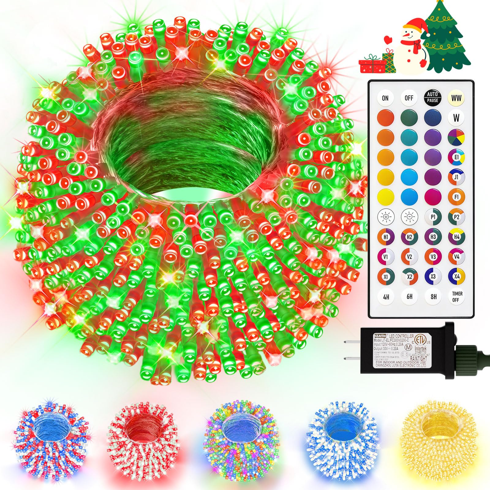 LitHome 300 LED Color Changing Christmas String Lights, 99FT, Clear Wire, 35 Colors, 9 Modes, Remote Timer, Dimmable, Model B-RG-S-AA