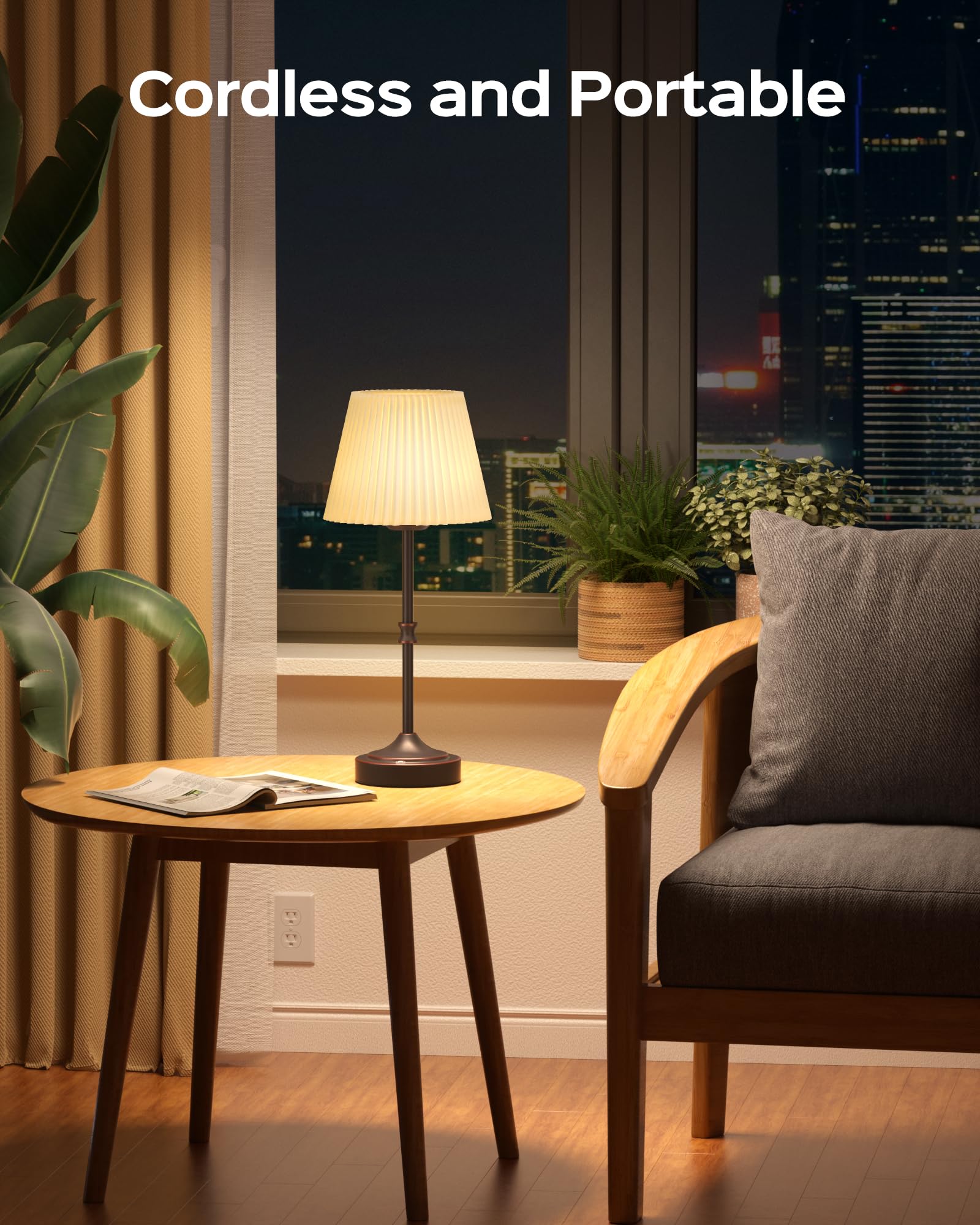 Jackyled Cordless Led Table Lamp With Dimmer, 3 Colors Touch Lamp, 5400Mah Battery Operated Rechargeable, Wireless Lamp For Bedr