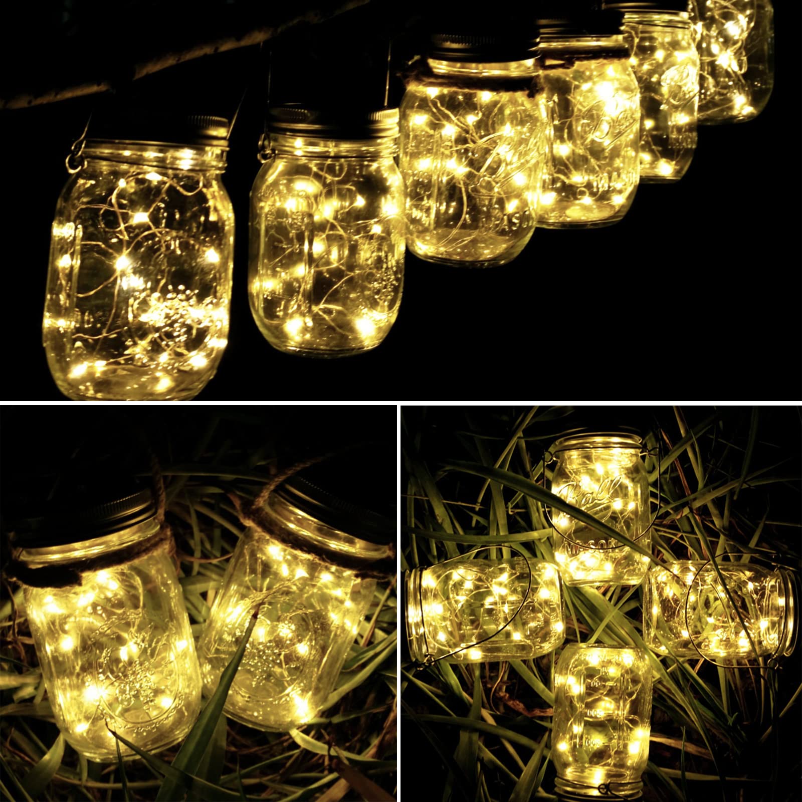 Smilingtown Solar Mason Jar Light Lids - 10 Pack, 20 Led Warm White Fairy String Lights