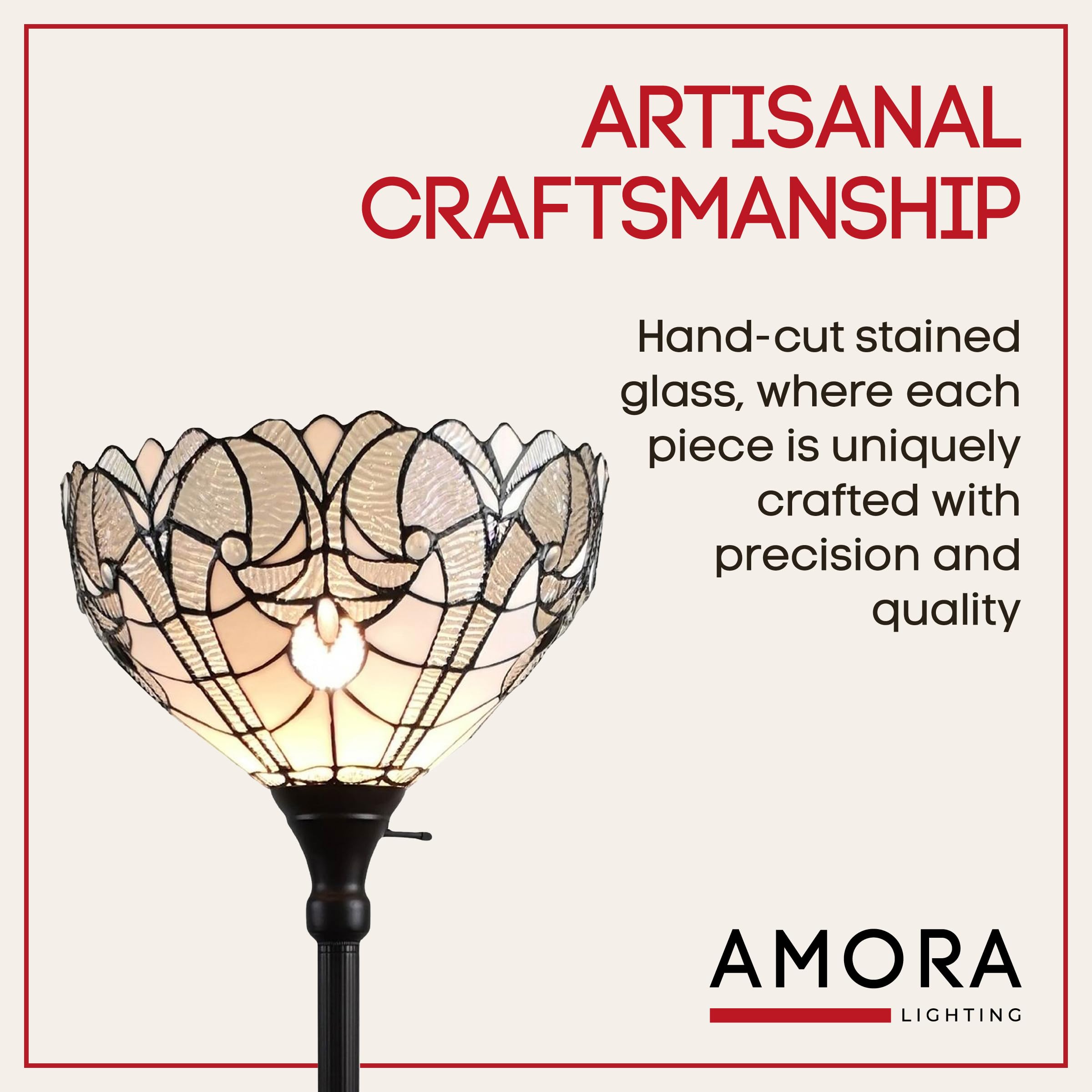 Amora Tiffany Floor Lamp Torchiere 72in White Mahogany Custom Handcrafted