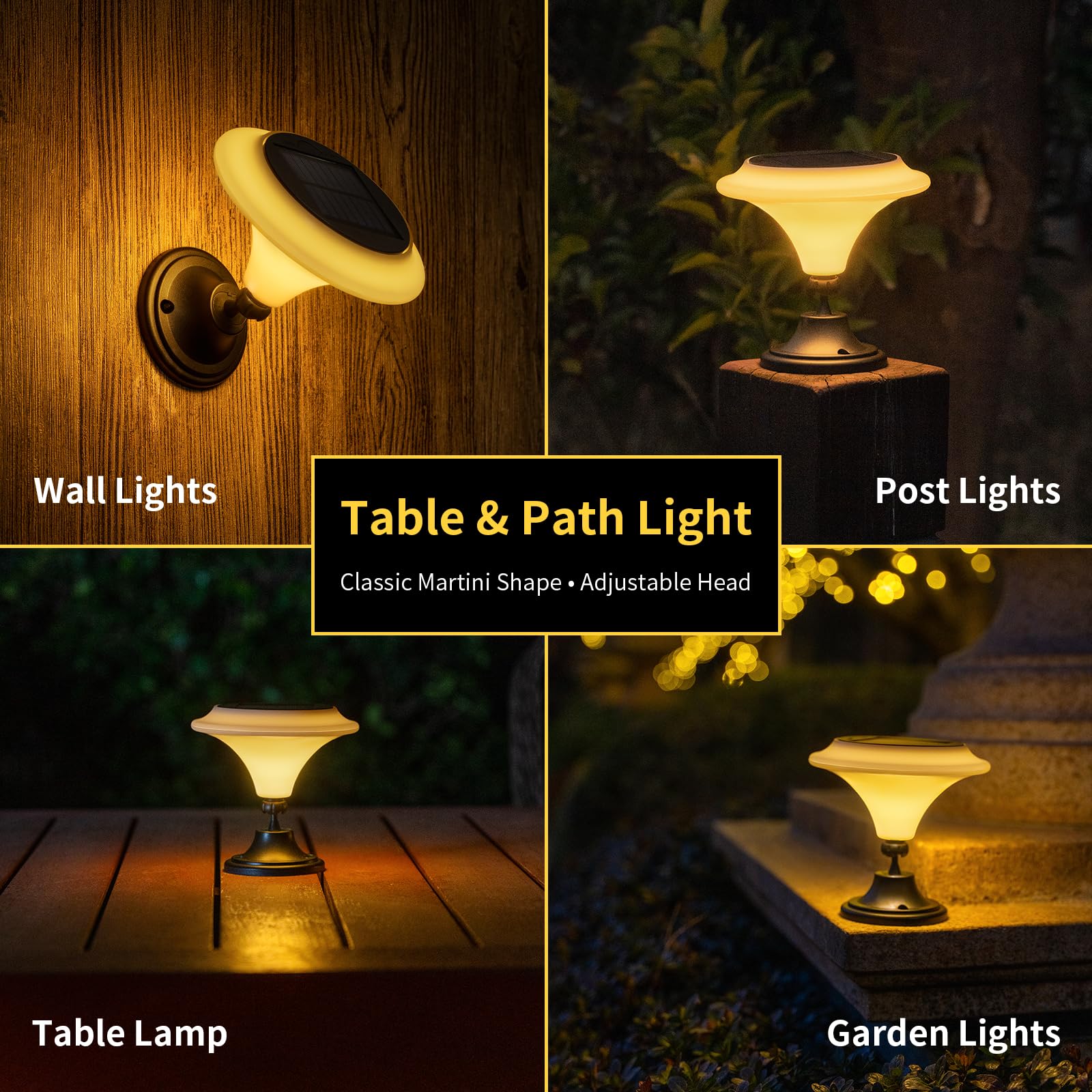 Opoira Solar Table Lights Outdoor, 2 Pack Classic Martini-Shaped Lanterns With Base & Ground Stakes, Waterproof Led Solar Powere