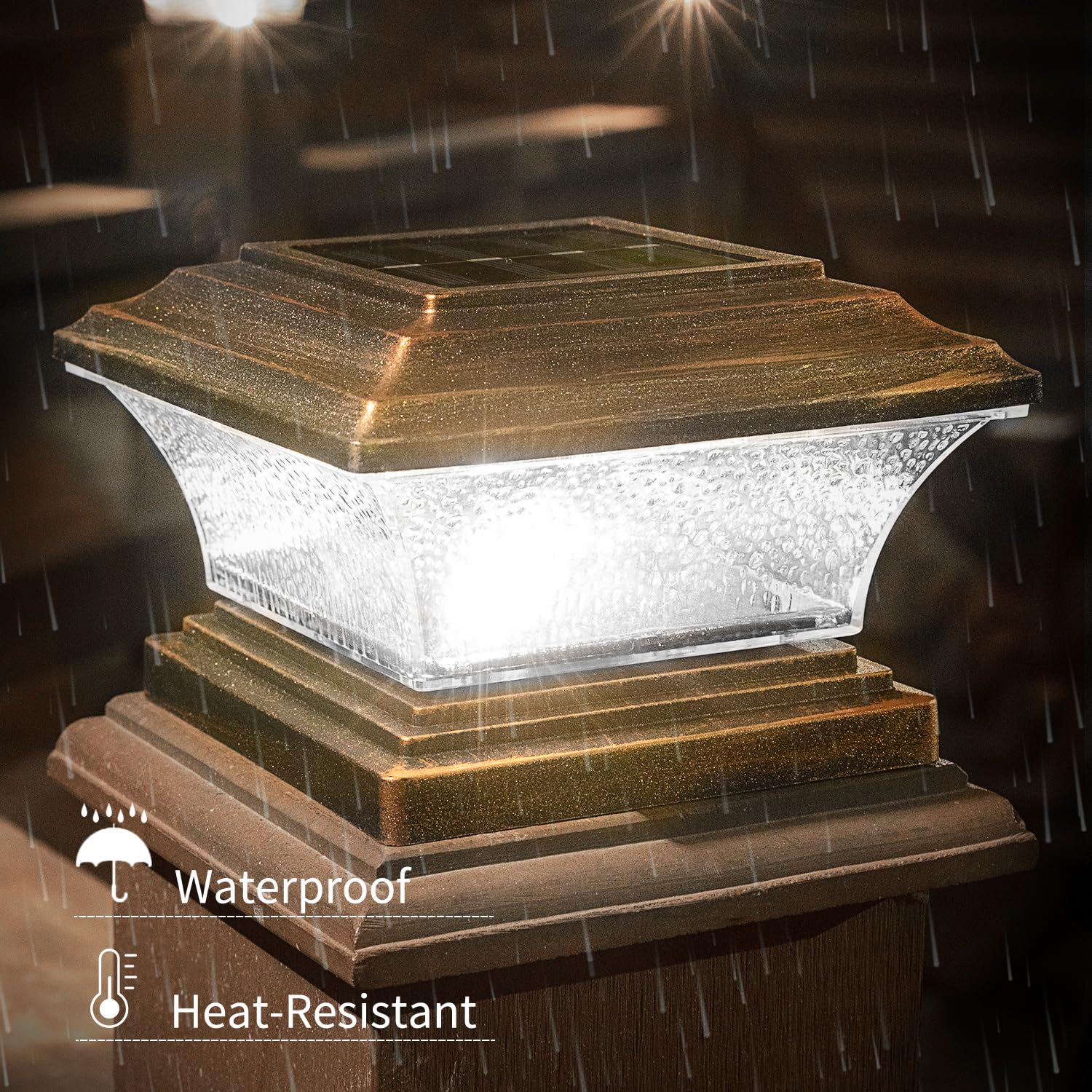 HUYIENO Solar Post Cap Lights LED, Warm White & 7 RGB Colors, 6pk, Brushed Copper, Model HY1238C-6