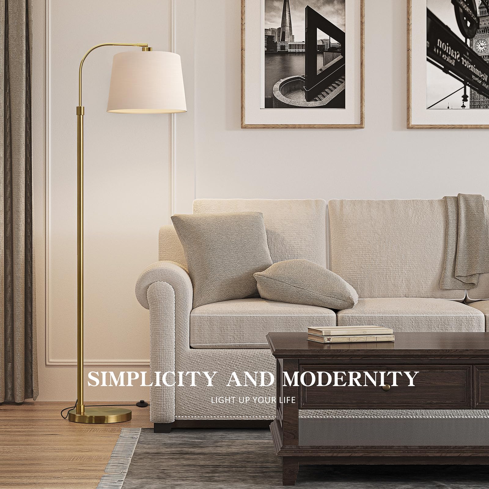 Oneach 62'' Arc Floor Lamp For Living Rooms, Gold Tall Standing Lamps With Remote And Stepless Dimmable Bulb, Modern Reading Lig