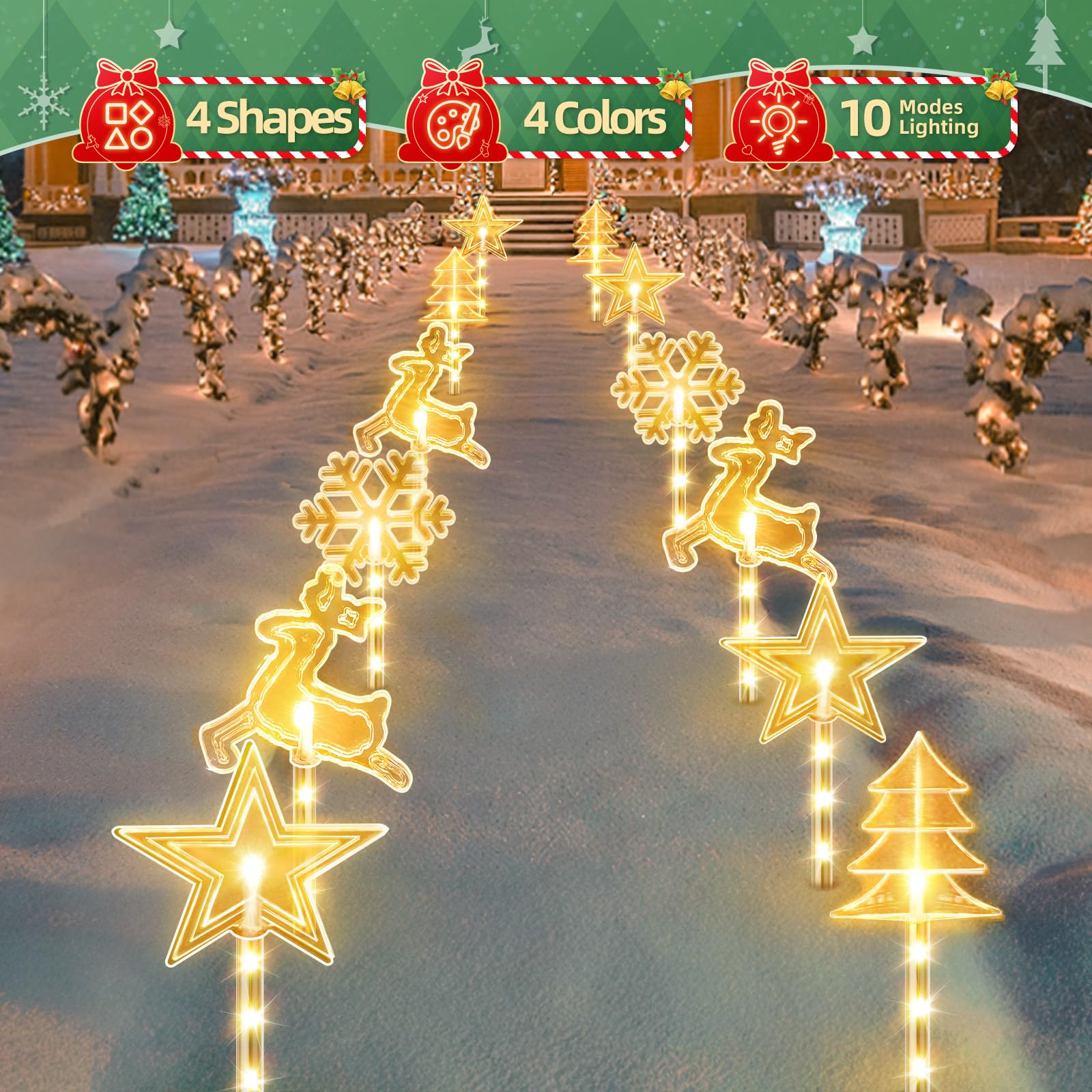 8 Pack Christmas Decorations Outdoor For Yard, 2 Charging Ways Large 1200Mah Solar Christmas Pathway Lights, 32 Led Christmas Li