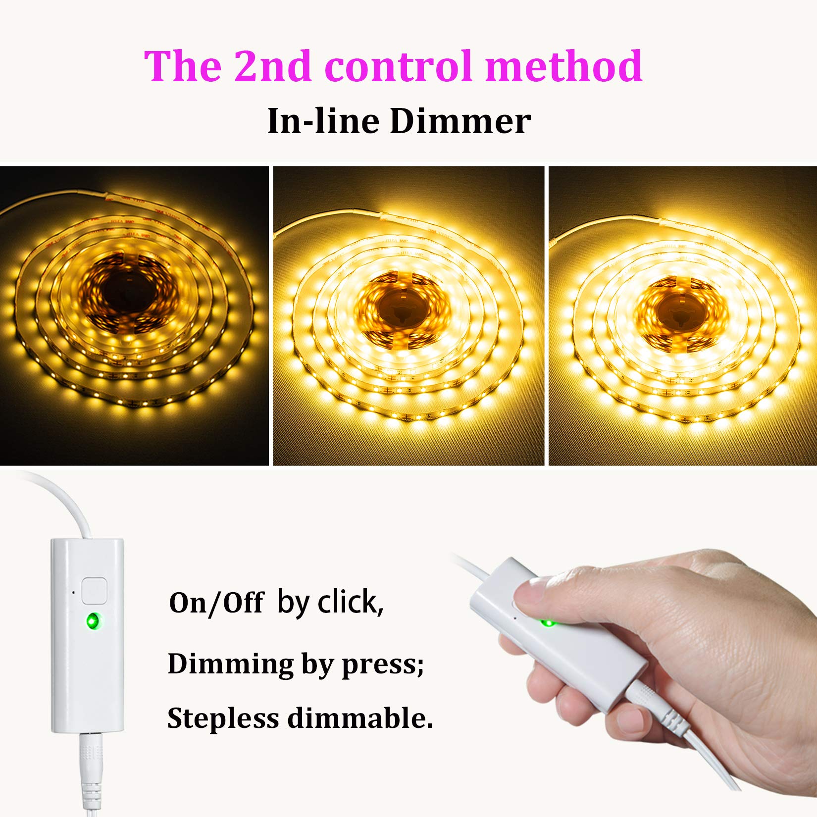 WOBANE LED Strip Lights, Dimmable Warm White, 16.4ft Flexible Tape, ETL Listed, 3000K, 300 LEDs, RF Remote