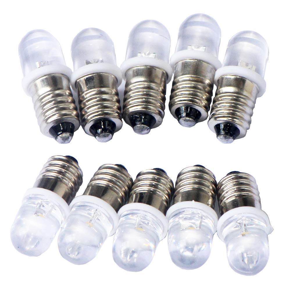 GutReise E10 Screw LED Bulb Light, 10pcs, Cold White, DC12V, Steel Base, 10 Count Pack
