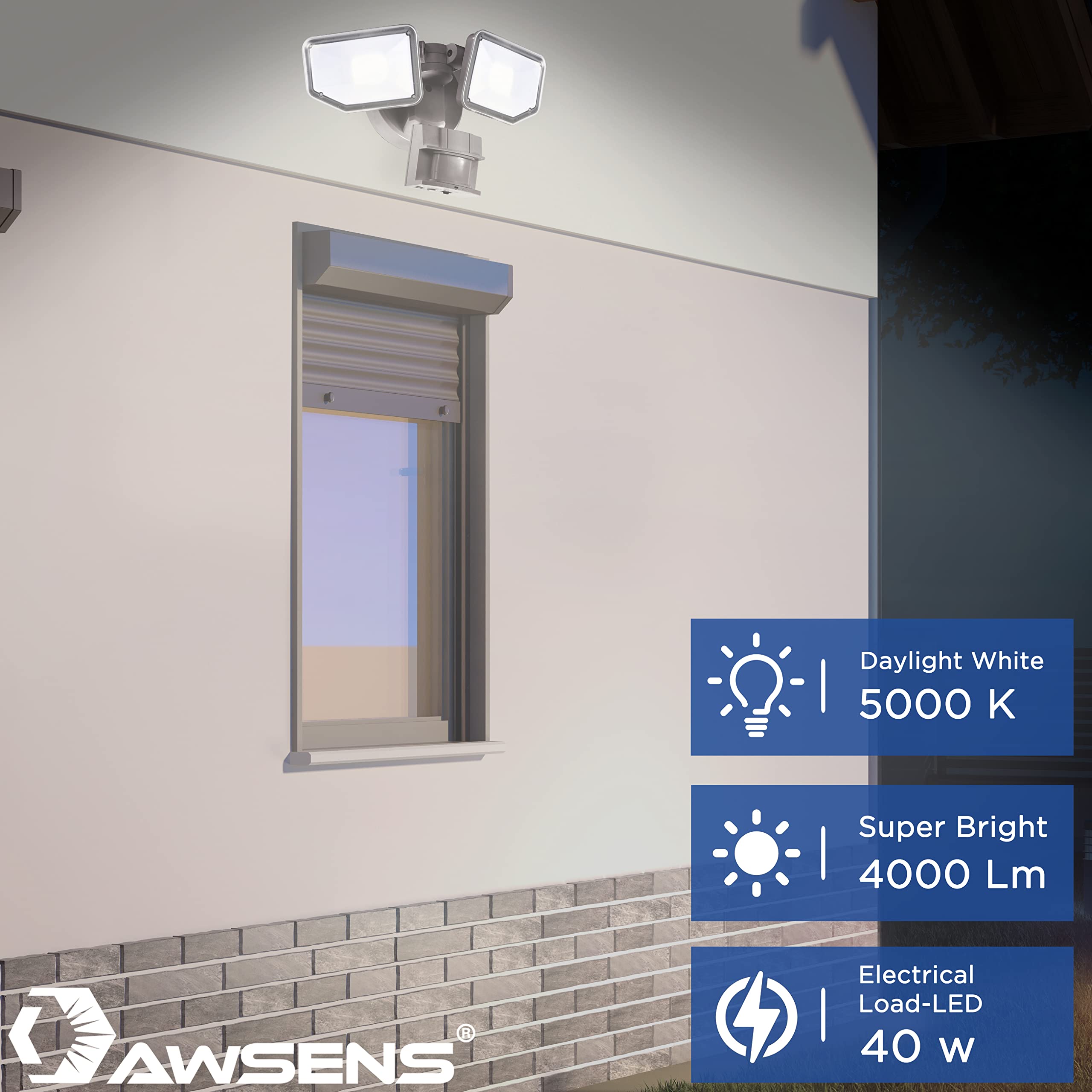 Awsens 40W Led Security Lights, Motion Sensor, 4000 Lm, 180° Outdoor Flood Light, Bronze