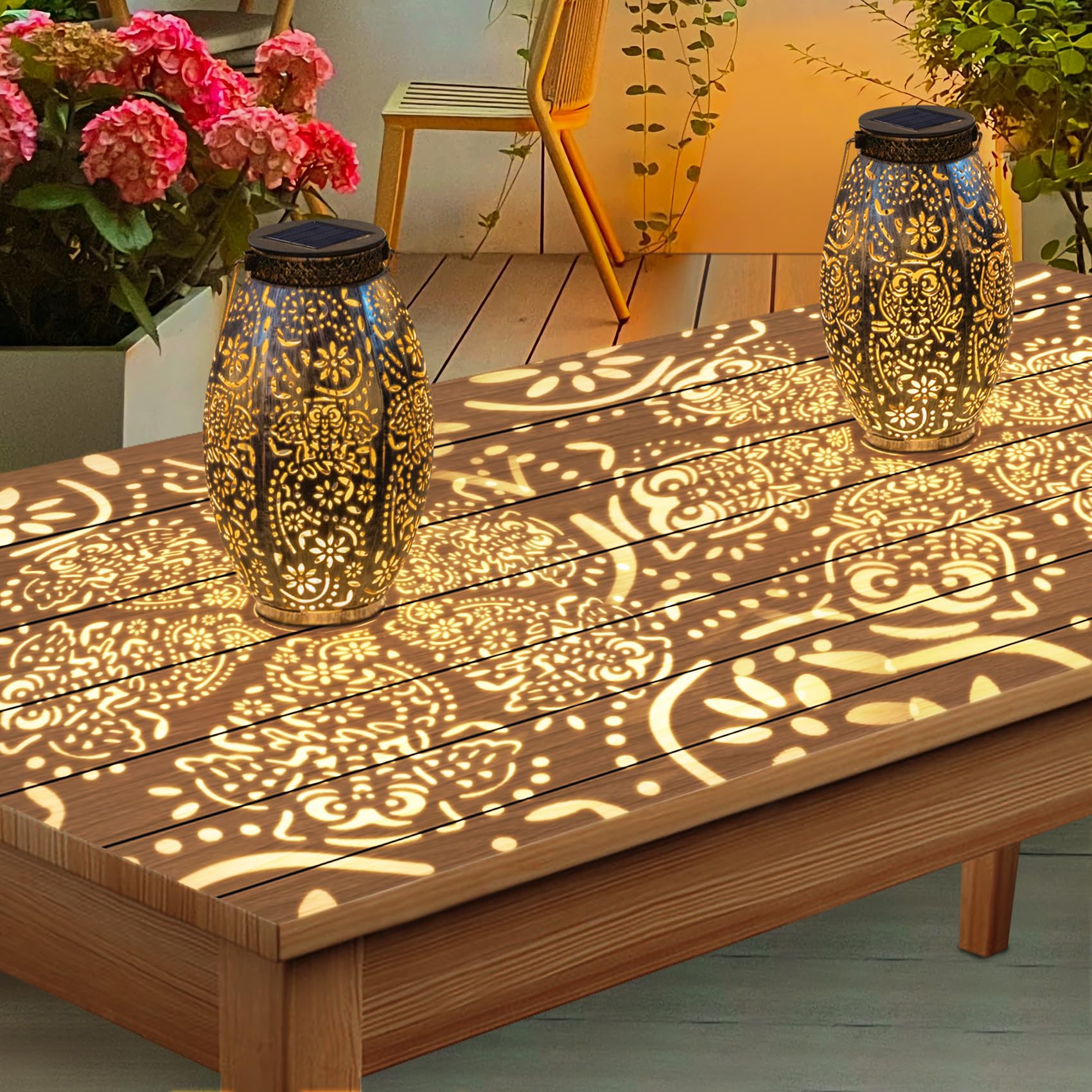 2Pack Owl Solar Outdoor Lanterns Waterproof, Large Decorative Garden Solar Lights for Table, Patio, Yard, Lawn Ornaments, Birthd