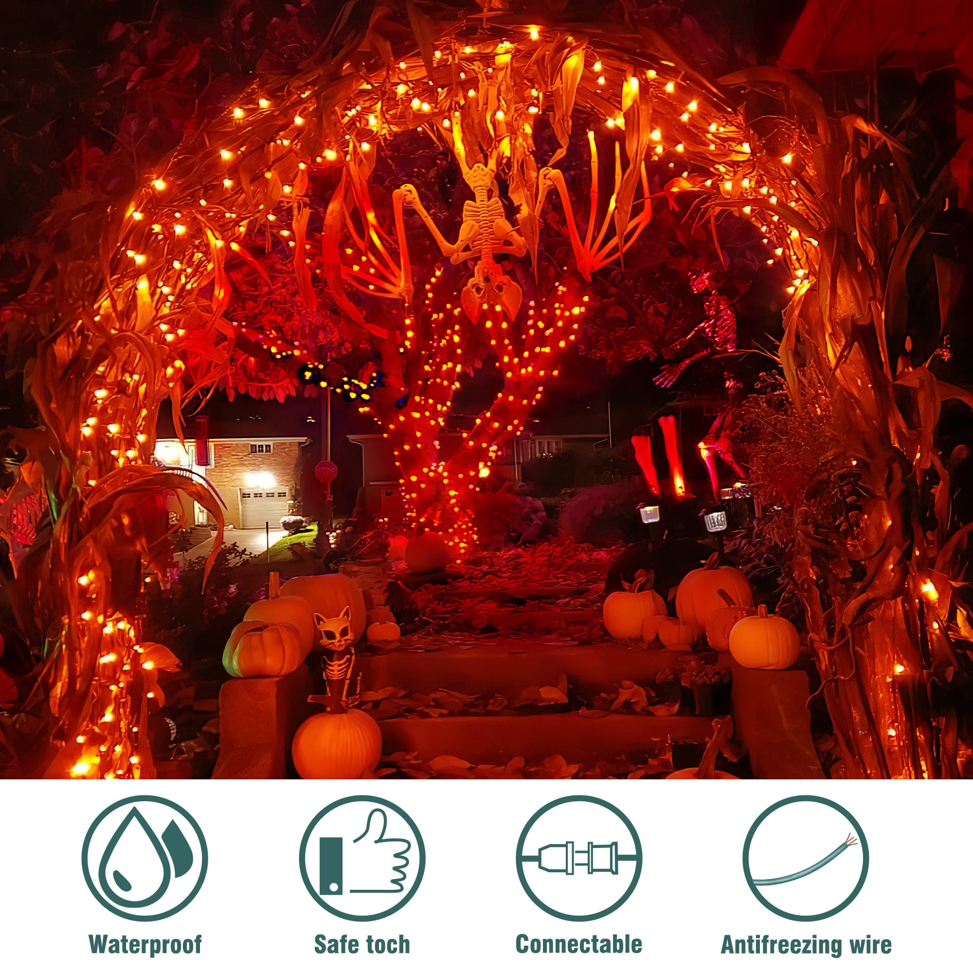 hopolon Mini Orange Halloween Lights, 50 Incandescent String Lights, 13FT, 2PACK, Orange, UL Certified