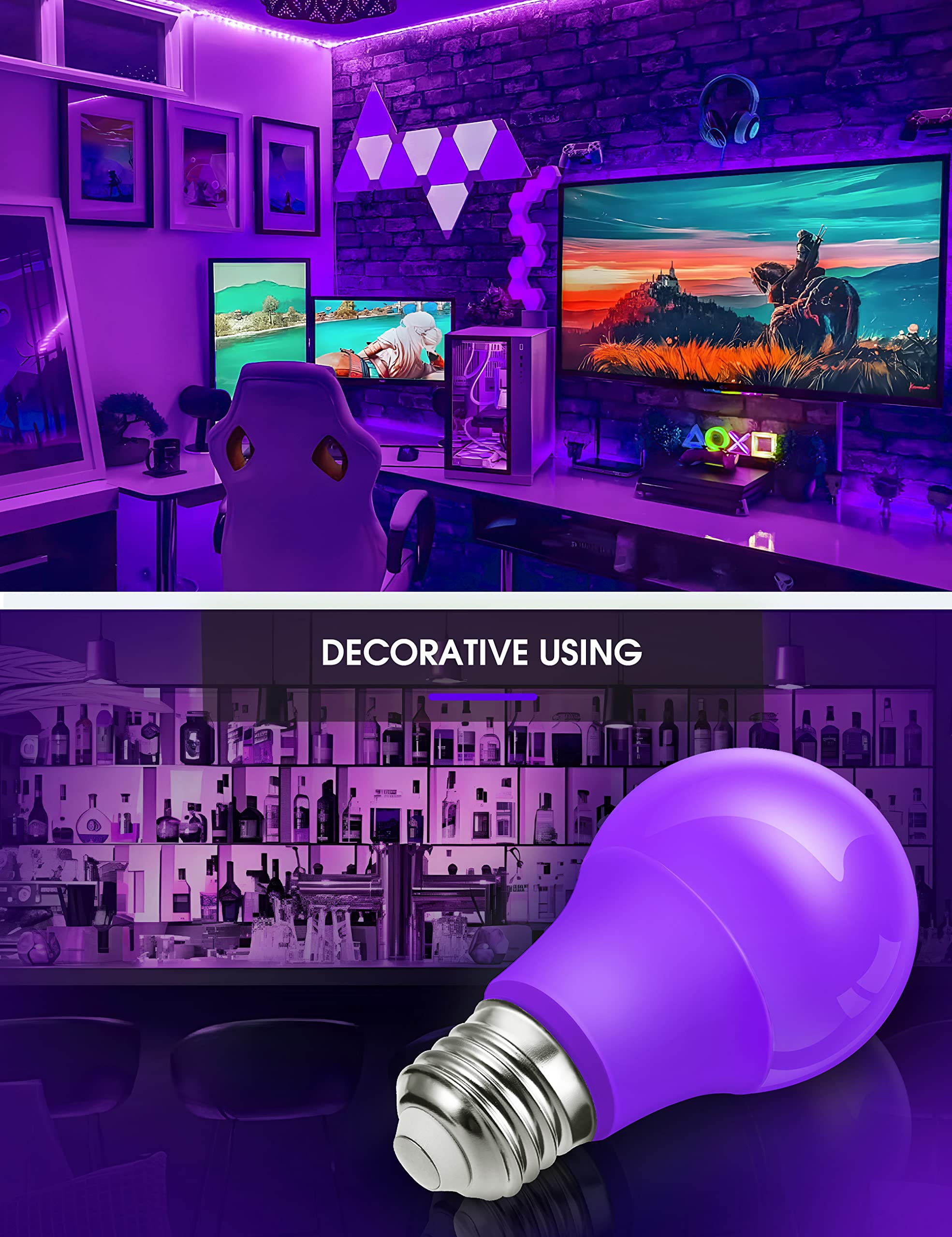 L LOHAS LED Purple LED Light Bulbs A19 9W E26 Base 2 Pack for Outdoor Christmas Decor