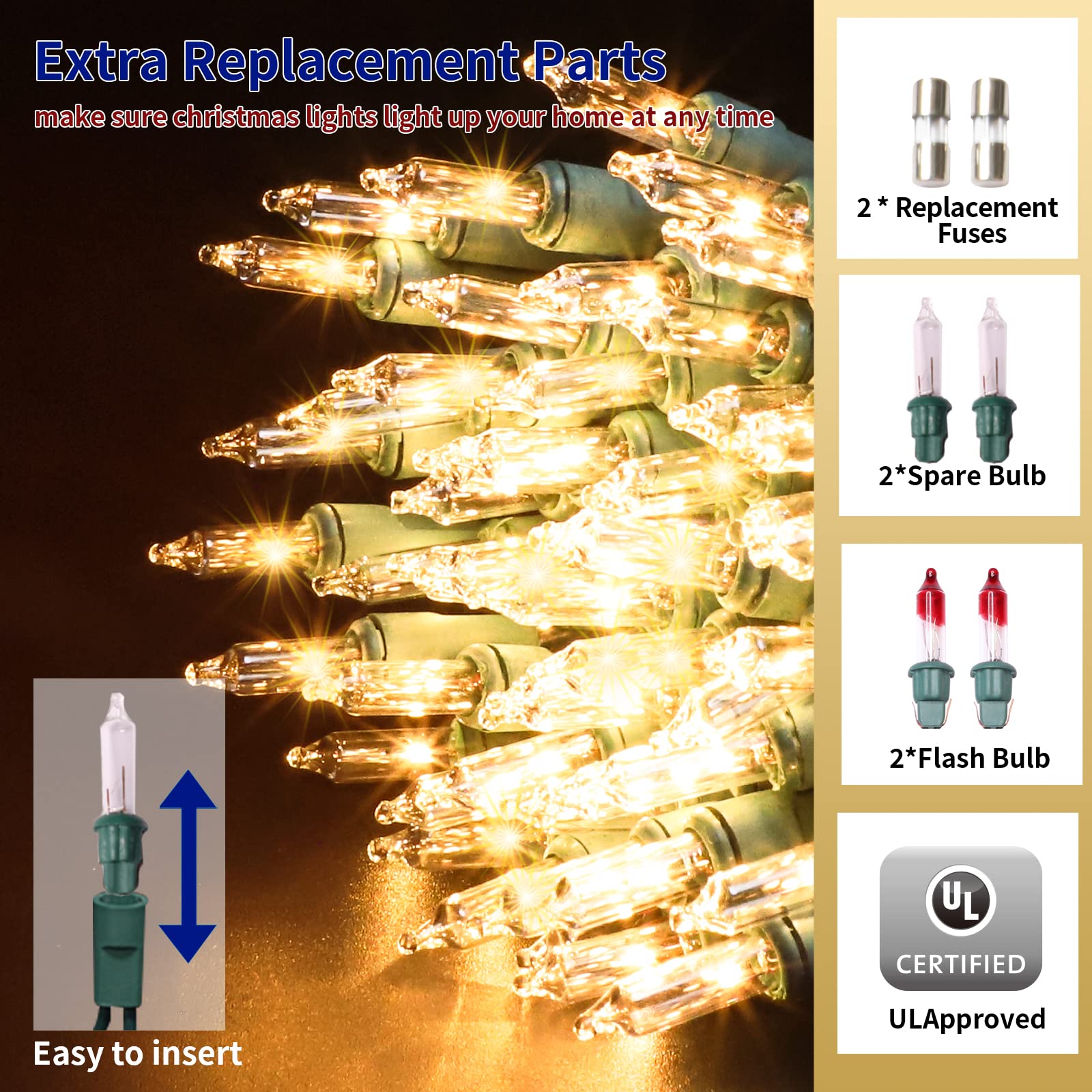 Twinglehome Ultra-Bright Connects End To End Warm White Christmas Mini Lights 100L 19.6Ft Ul Listed Incandescent Bulb String Light Set For Indoor And Outdoor Holiday Garden Party Christmas Tree Decor