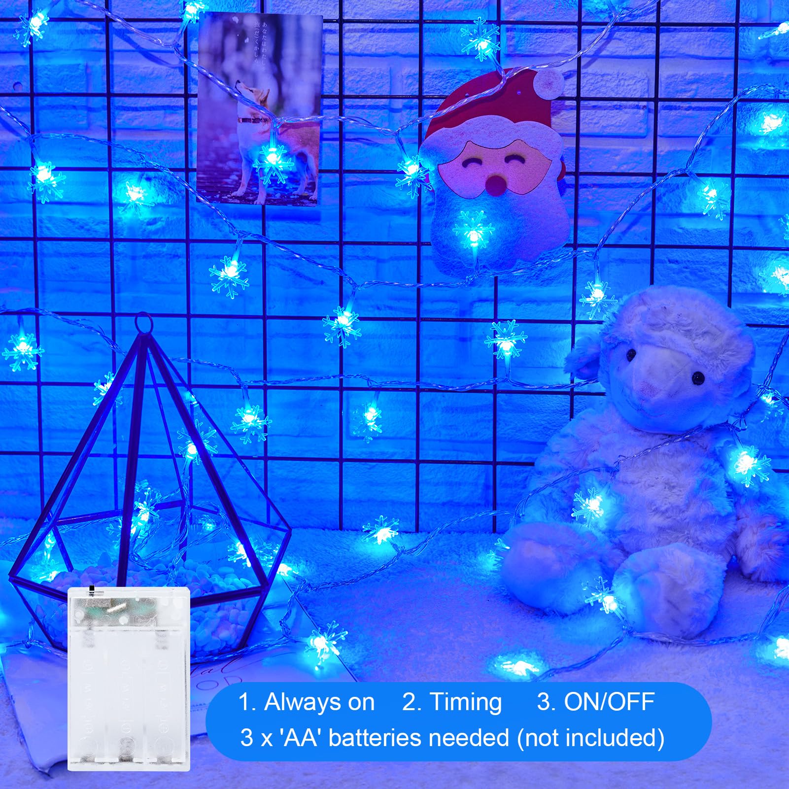 Minetom 2 Pack Snowflakes Lights, 14 Ft 30 Led Christmas Lights, Waterproof Snowflakes Christmas Lights With Battery Operated, 3 Lighting Modes, Shatterproof Xmas Fairy Lights For Indoor Decor