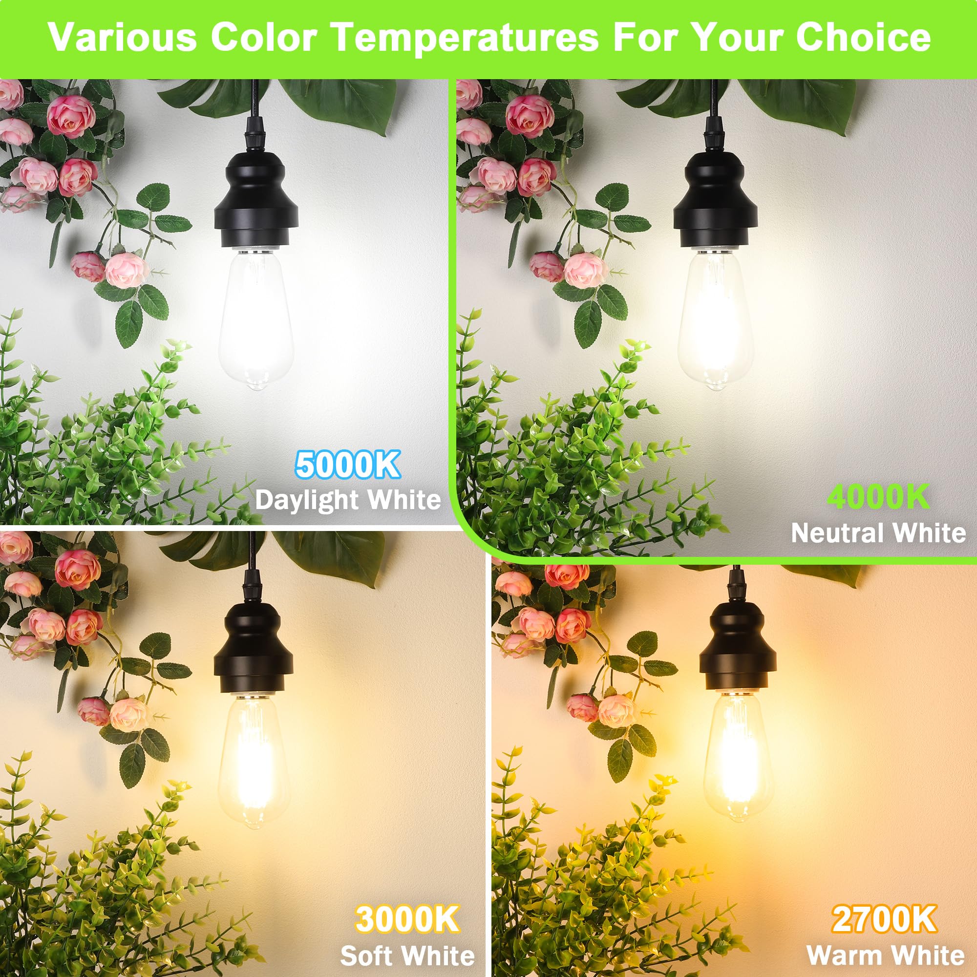 Asomst 4-Pack Vintage Edison Bulbs 60W Equivalent, 850Lm 6W Led Light Bulb Neutral White 4000K, St58 Filament Lighting E26 Base,