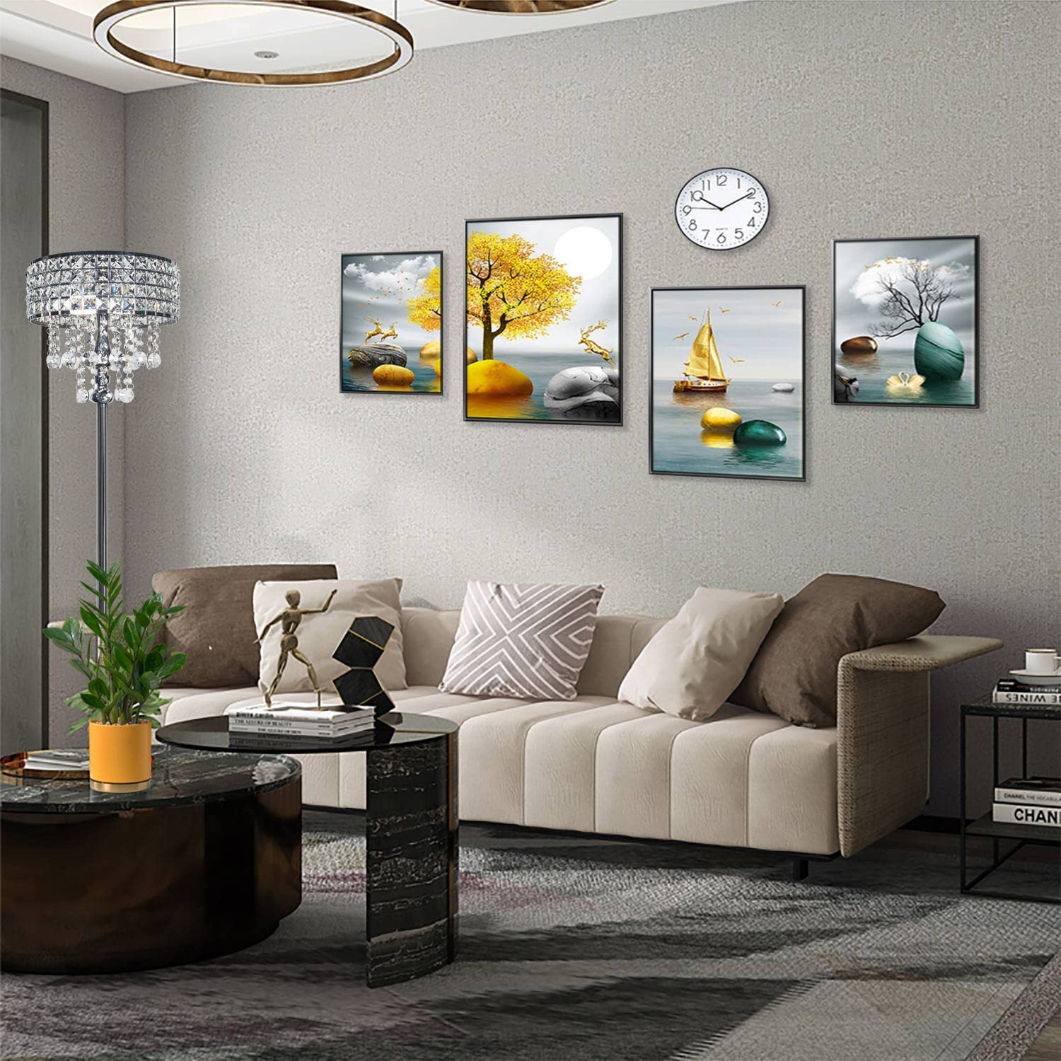 beaysyty Modern K9 Clear Glass Crystals Floor Lamp, Chrome, 3-Lights with Foot Switch for Living Room, Bedroom, Office, Cafe