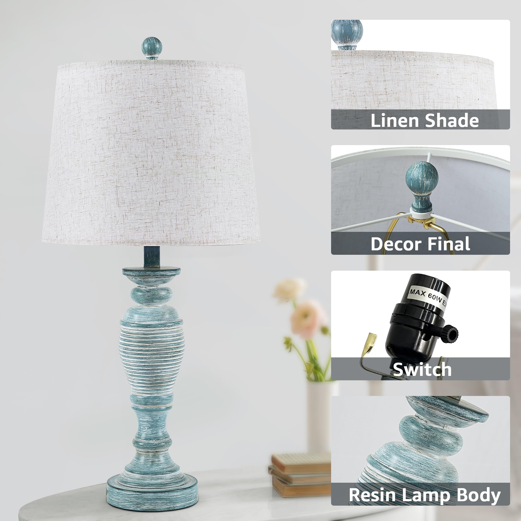 Ireliare 27.7'' Table Lamps For Living Room Set Of 2, 3 Way Dimmable Touch Lamps For Bedrooms With Dual Usb Ports, Farmhouse Lam