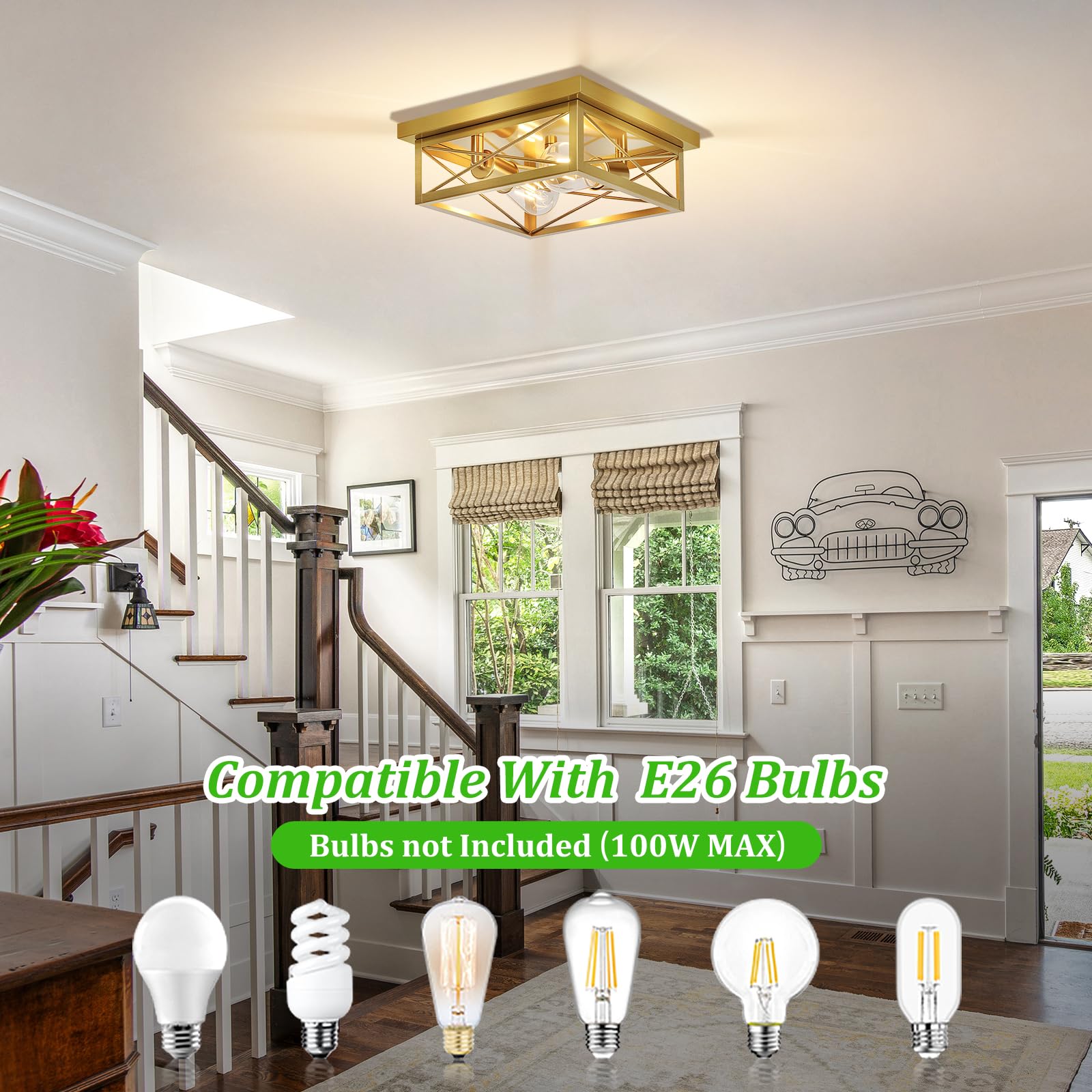 Kondras 2-Light Flush Mount Ceiling Lights, Brass Metal, Gold, 2-Pack, Model X11016P(2PK)