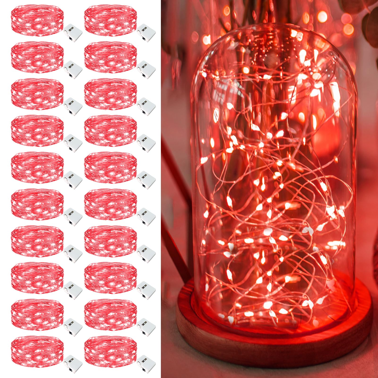Fairdeer 20 Pack Fairy Lights Battery Operated - 7ft 20 Led Twinkle Lights 3 Modes  Bulk Mini String Lights Waterproof for Mason Jars Vases DIY Party Wedding Decoration Christmas - Red