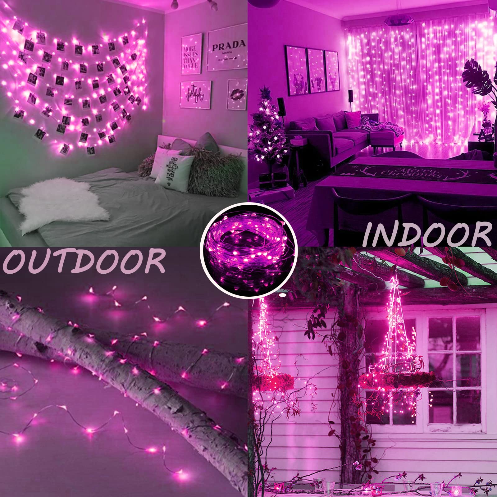 BHCLIGHT 66Ft 200 LED Pink Fairy Lights Waterproof String Lights, 8 Modes for Outdoor/Indoor Decor, Model MLS-D4.5V1.35WUC-O