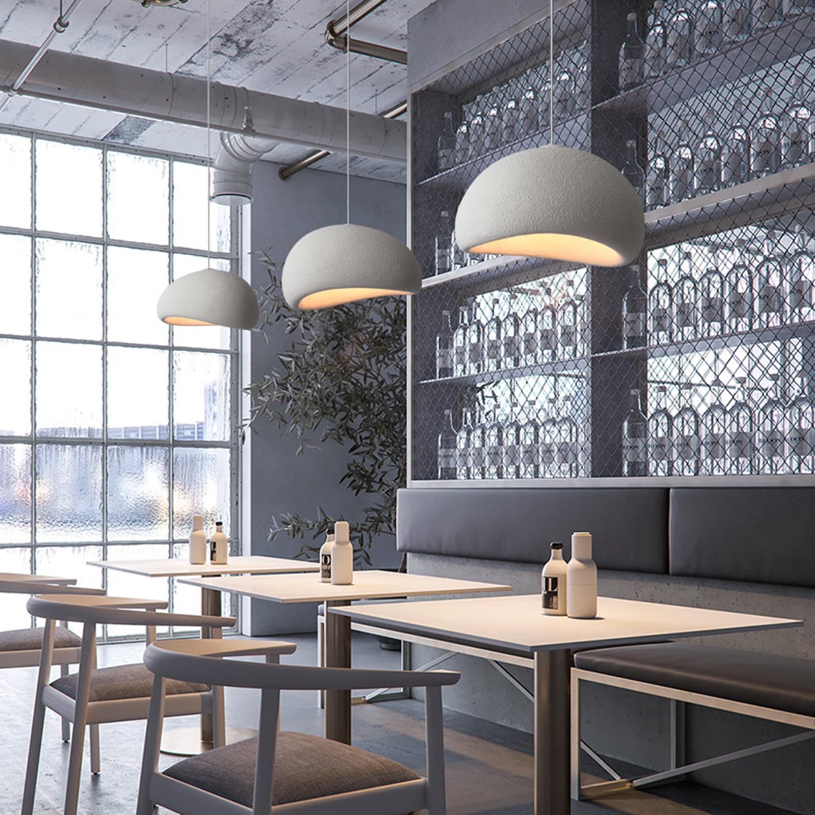 JAYMP Modern Pendant Light - 40cm Bird Nest Shape, Matte White, E26 Base, Wabi-Sabi Style for Dining Room, Kitchen & Hallway