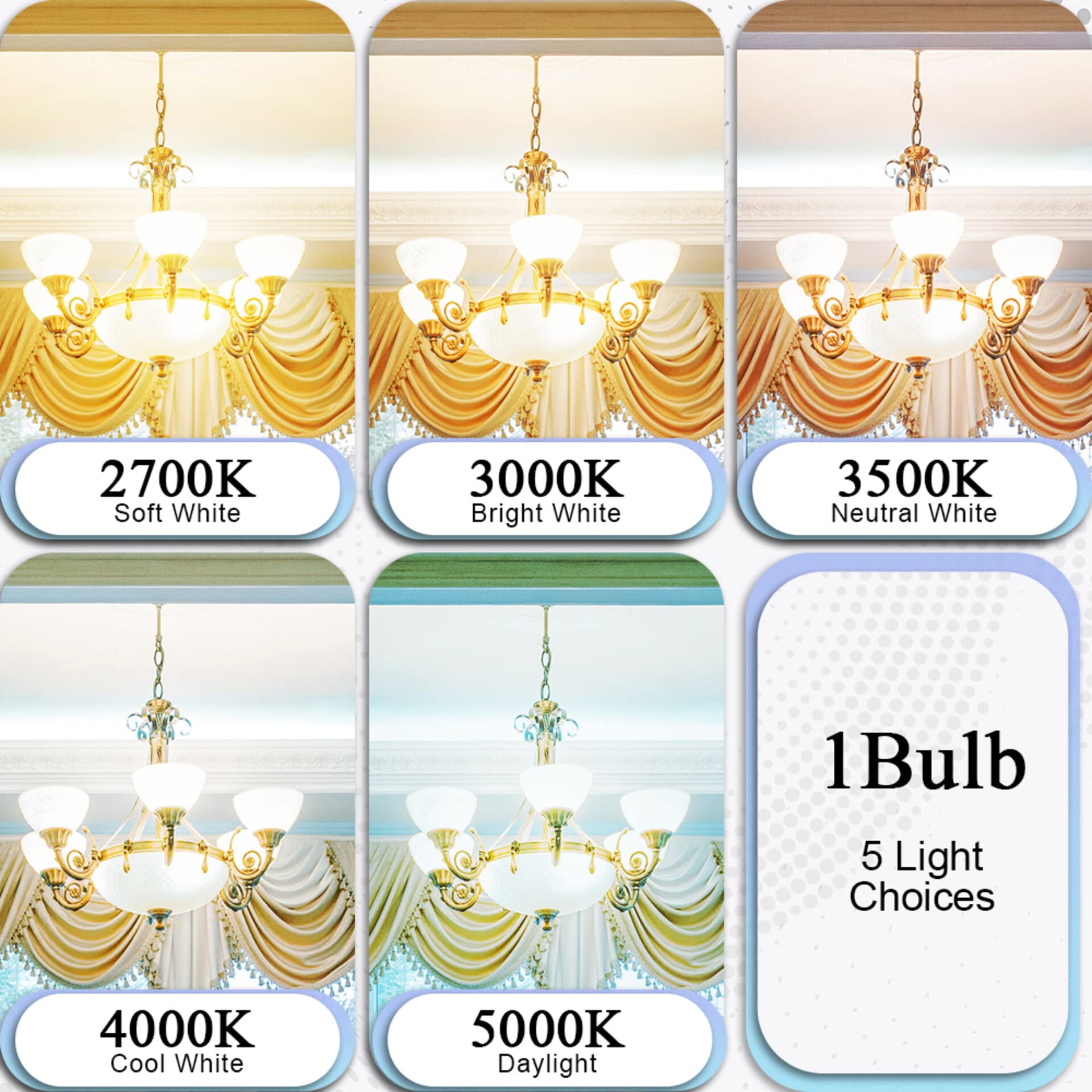LABORATE LIGHTING A19 LED Light Bulbs - Color Selectable, 100W, 1600 Lumens, E26 Base, Soft White to Daylight White, 2-Pack