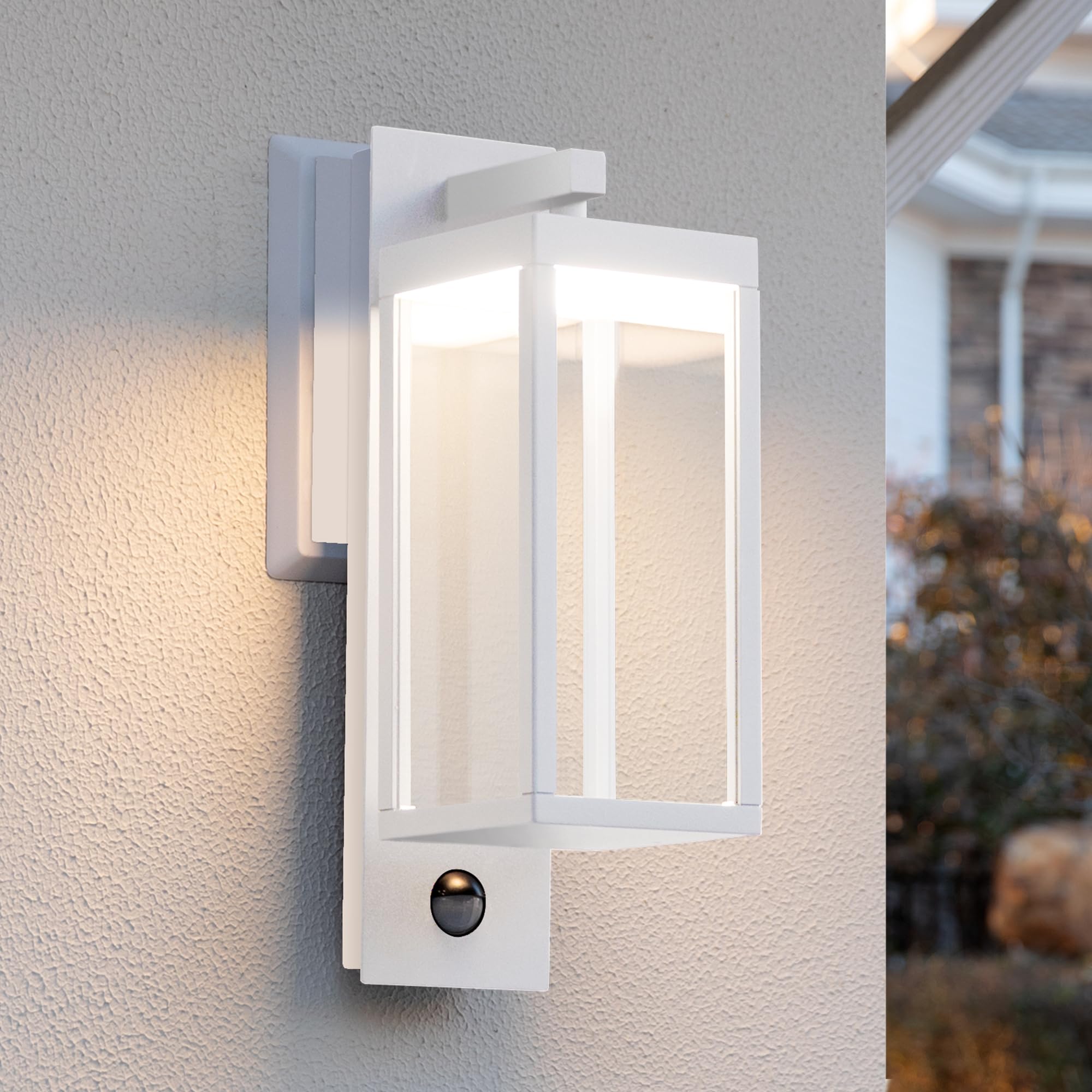 Motion Sensor Outdoor Wall Sconce Light LED Wall Mount Lantern Waterproof Exterior Wall Light Fixtures with Clear Glass Shade, A