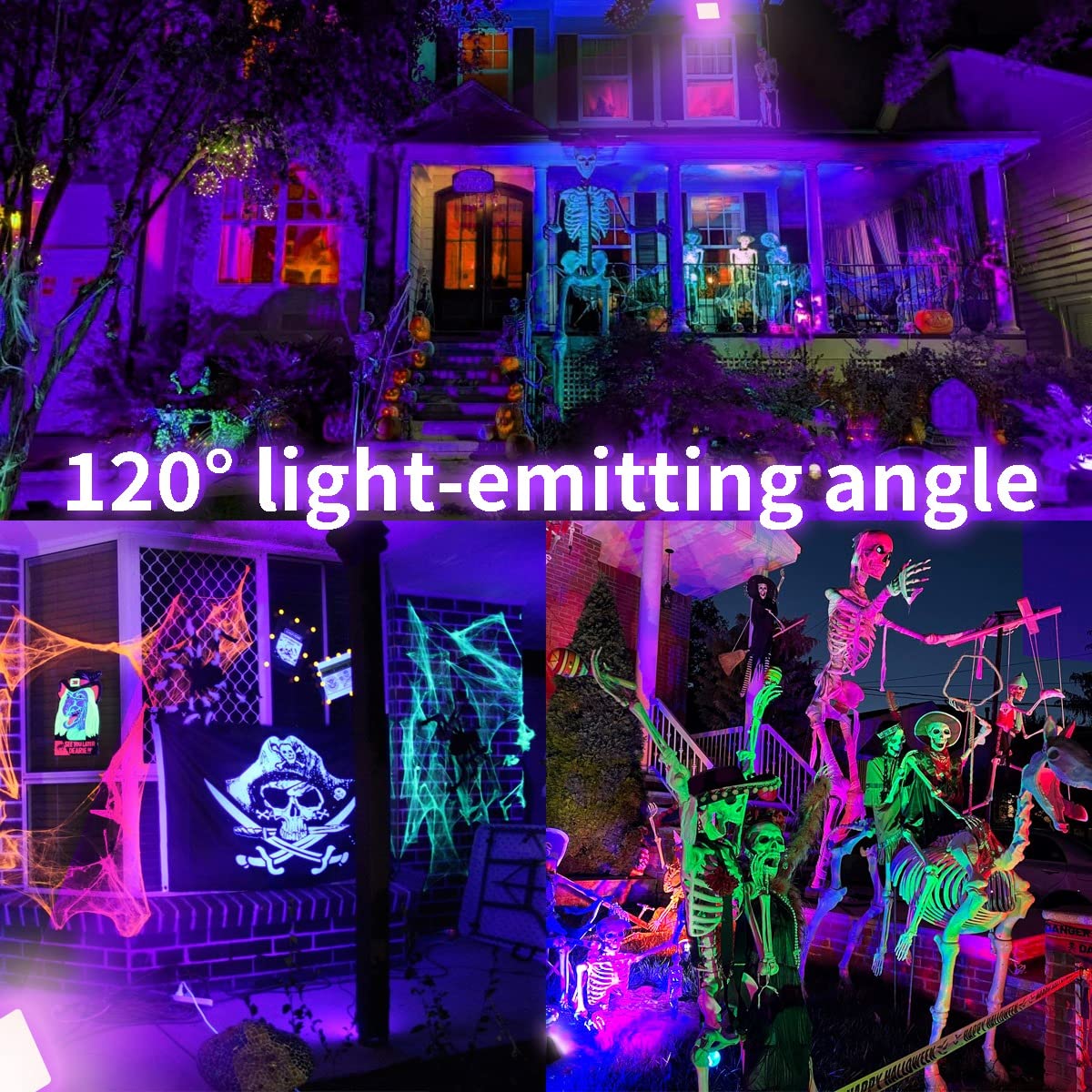 YAYIT 200W Blacklight Flood Light - IP66 Waterproof, Aluminum, 10ft Cord, 4 Pack, Perfect for Parties, Halloween, Stage, Gym
