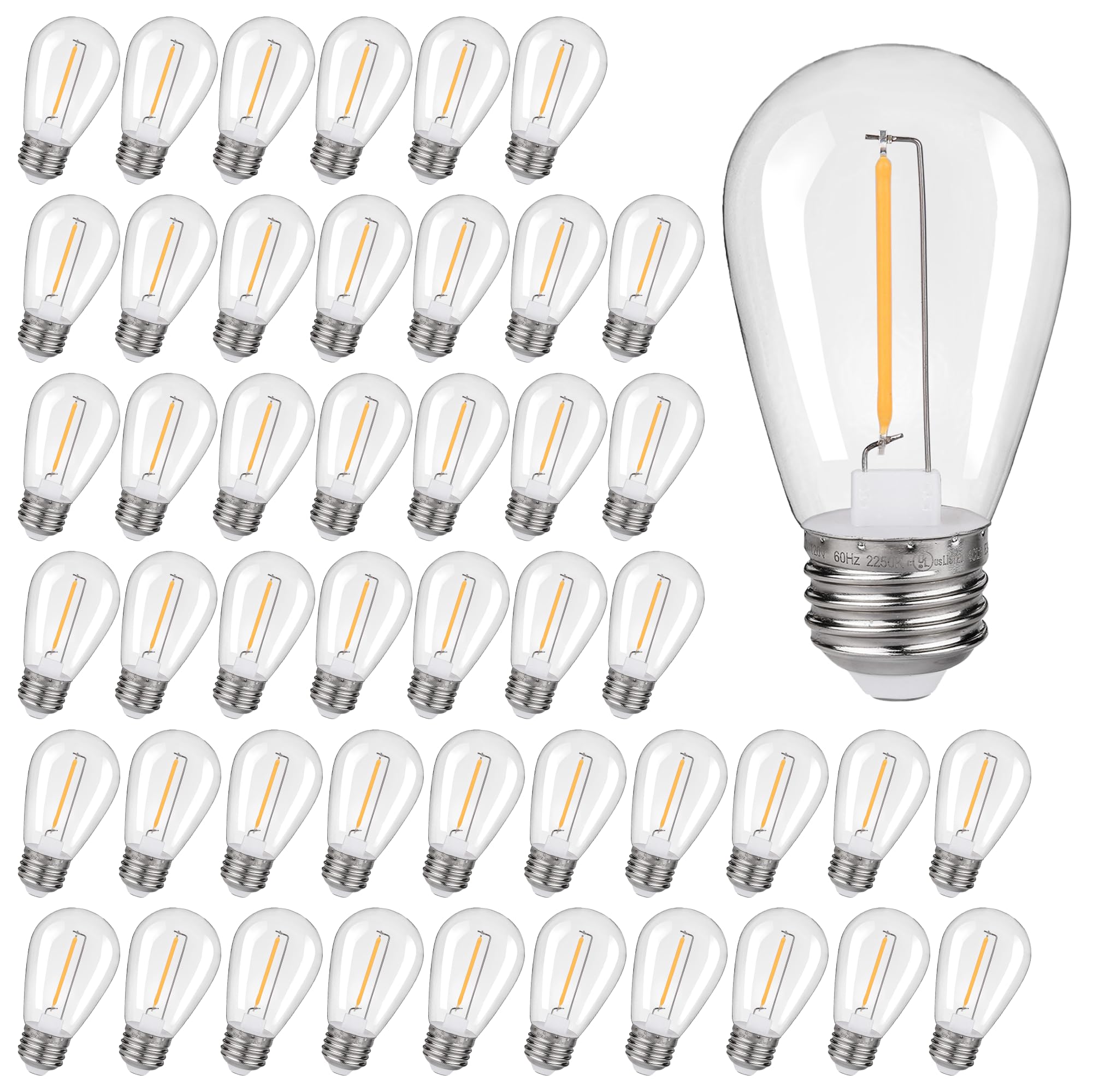 Kgc 48Pack Shatterproof & Waterproof S14 Replacement Led Light Bulbs -1W Equivalent To 10W, White Warm 2200K Outdoor String Ligh