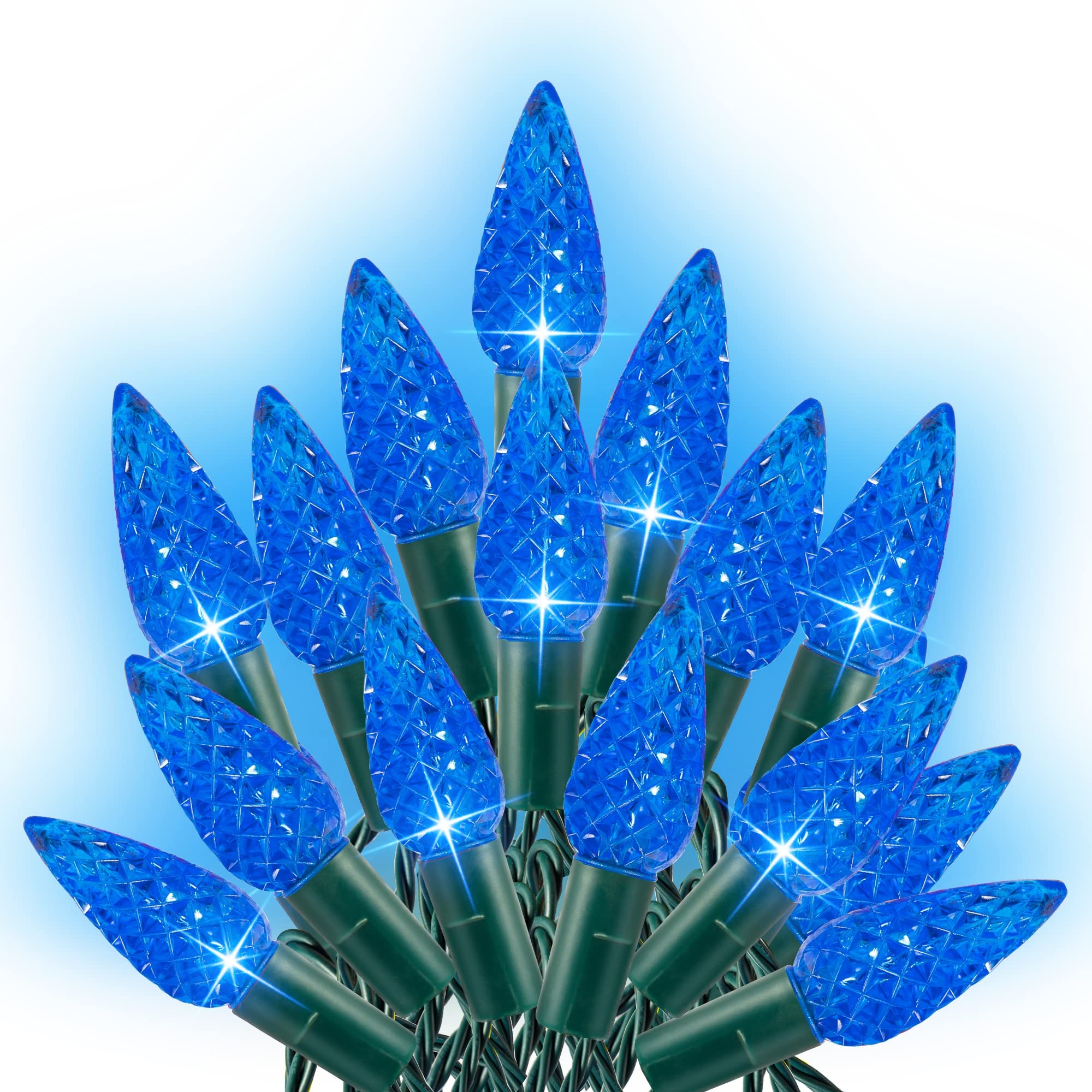 Dazzle Bright C6 Christmas String Lights, 200 LED, 66 FT, Waterproof, 8 Modes, Blue, Model HB-300COI