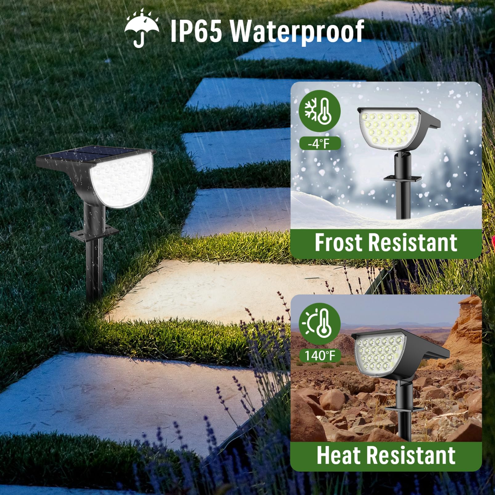 GKGG Solar Spot Lights Outdoor, IP65 Waterproof, 76 LED, 3 Lighting Modes, 4 Pack, Cool White