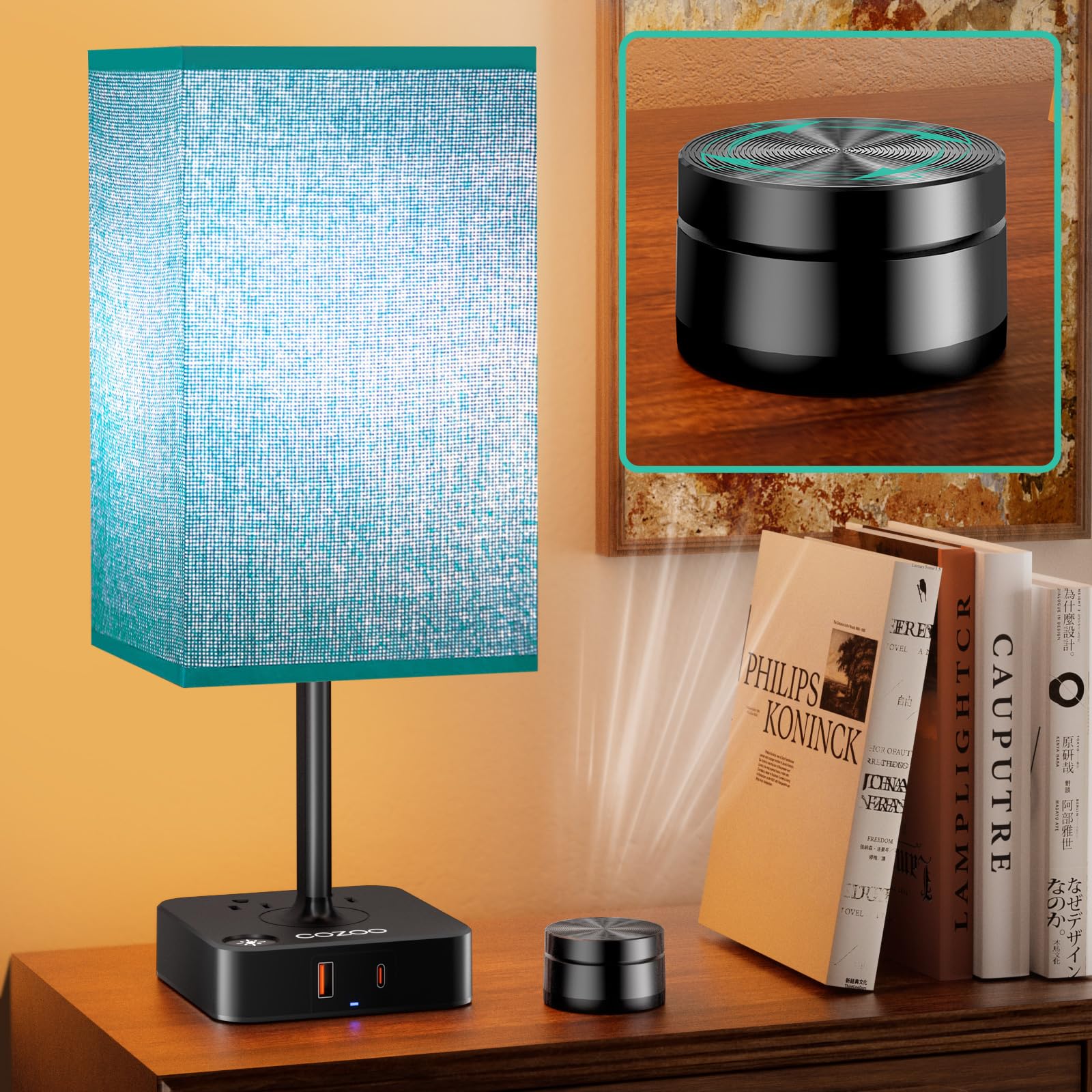 Nightstand Lamp & USB C+A Fast Charging Station: Modern Bedside Table Lamp with Remote & Touch Control  Warm Dimmable Light for Bedroom Nursery  Living Room End Tables  Home Office Desk | Green Shade
