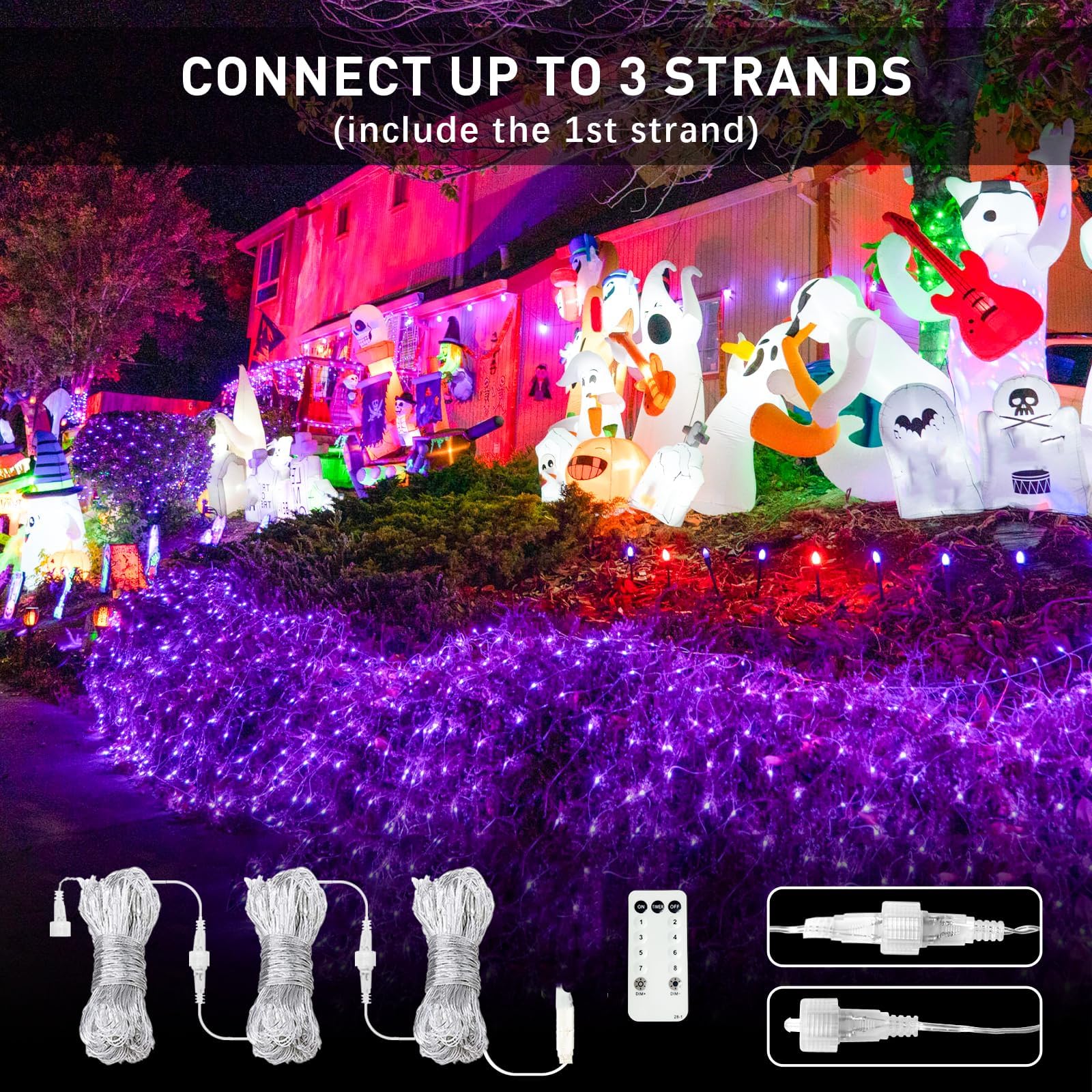 JMEXSUSS 360 LED Purple Net Lights, 12 ft x 5 ft, Waterproof Halloween Bush Lights with Remote, Model EXS-N-0360-R