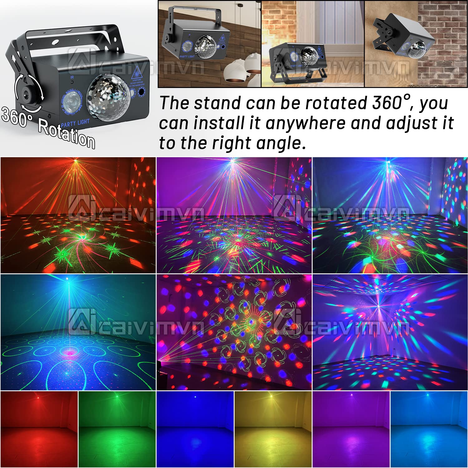 caivimvn Disco Ball Light, LED Sound Activated Stage Lights, Remote Control, Black, Model YUEKEJI-10
