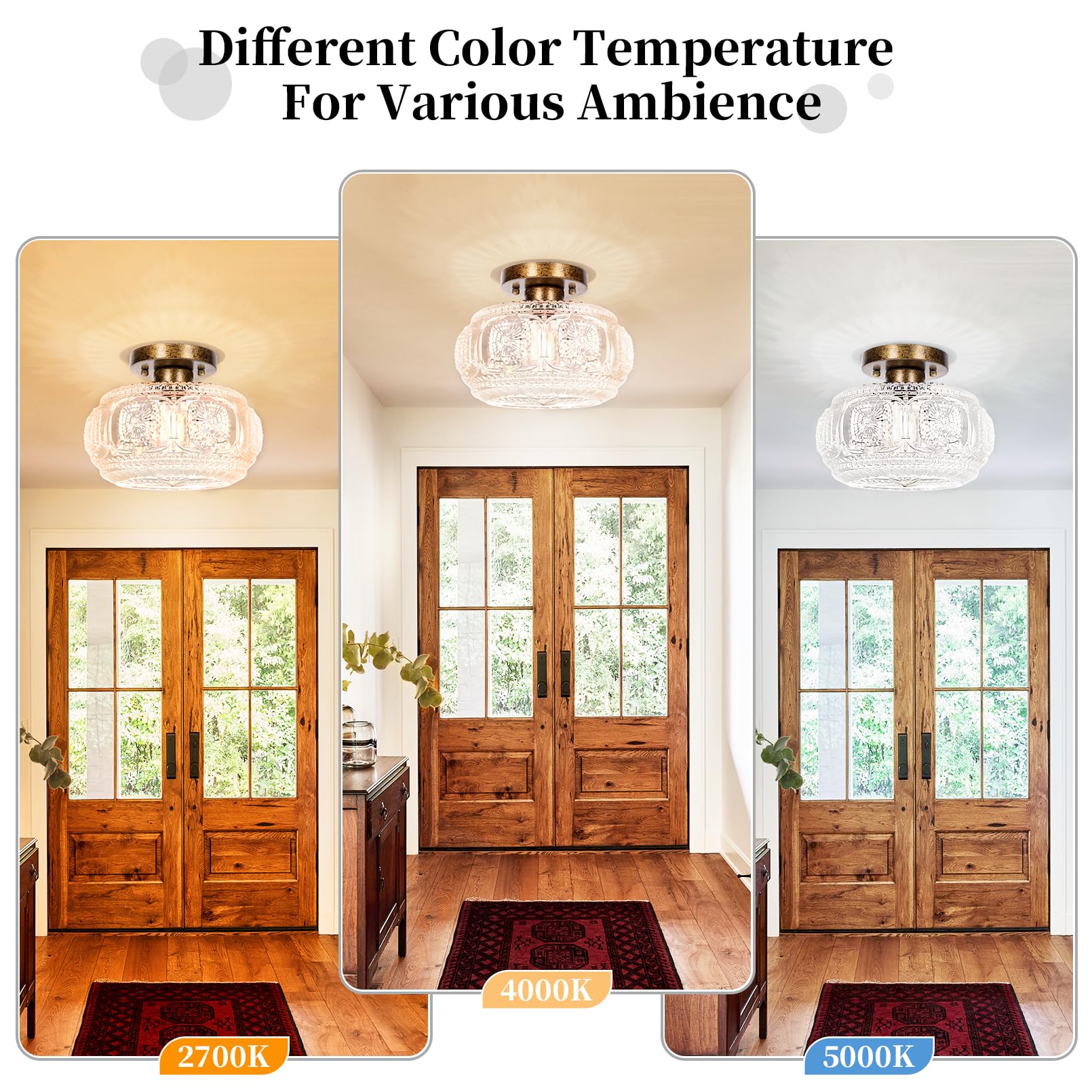 Oykyohei Semi Flush Mount Ceiling Light, Globe Glass Ceiling Light Fixture, Antique Bronze Modern Lighting For Hallway Bedroom E