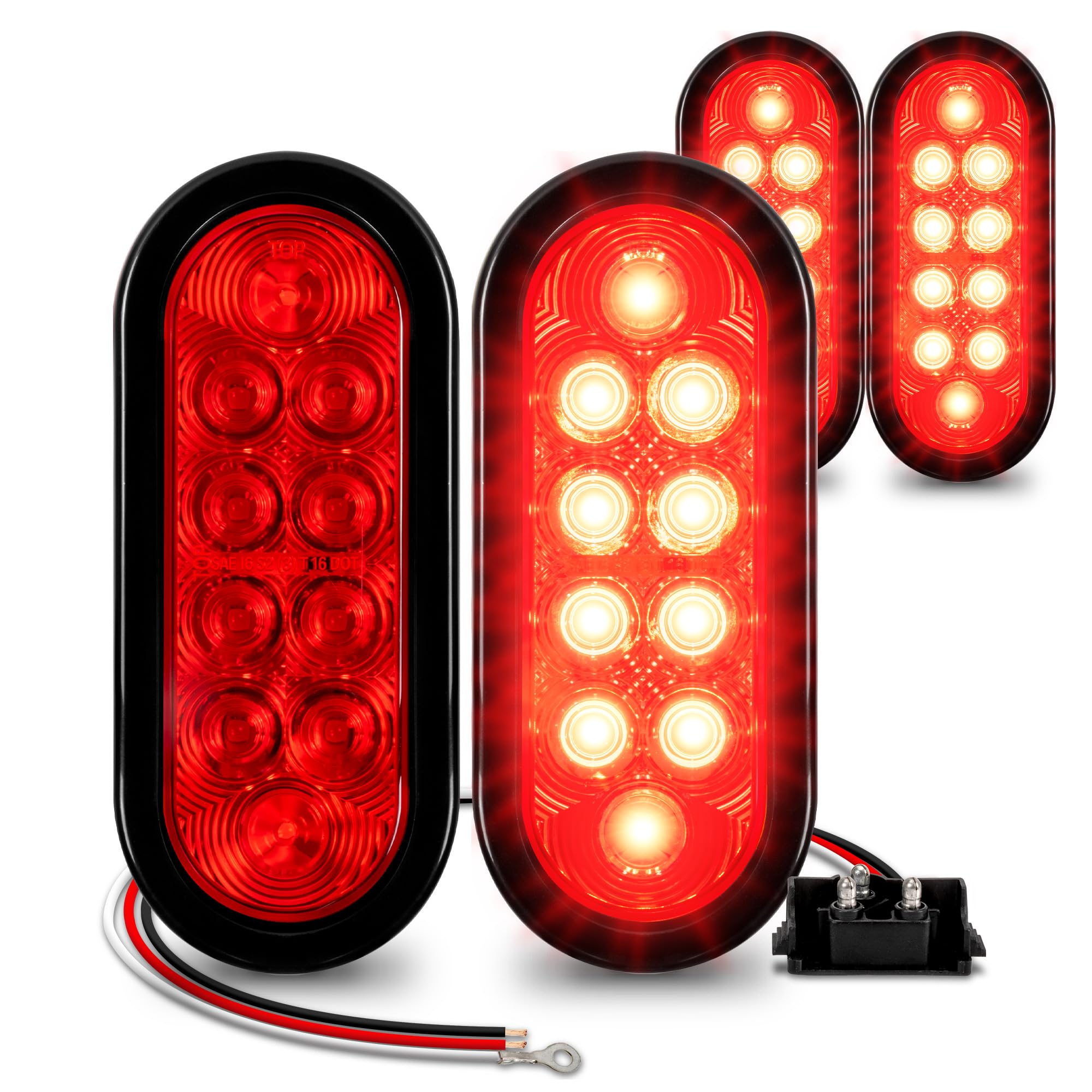 True Mods 4Pc 6&quot; Red Oval Led Trailer Tail Light Kit [Dot Fmvss 108] [Sae S2Tsi6P2] [Grommet & Plug] [Ip67 Waterproof] [Stop Turn Tail] Trailer Brake Lights For Boat Trailer Rv Trucks