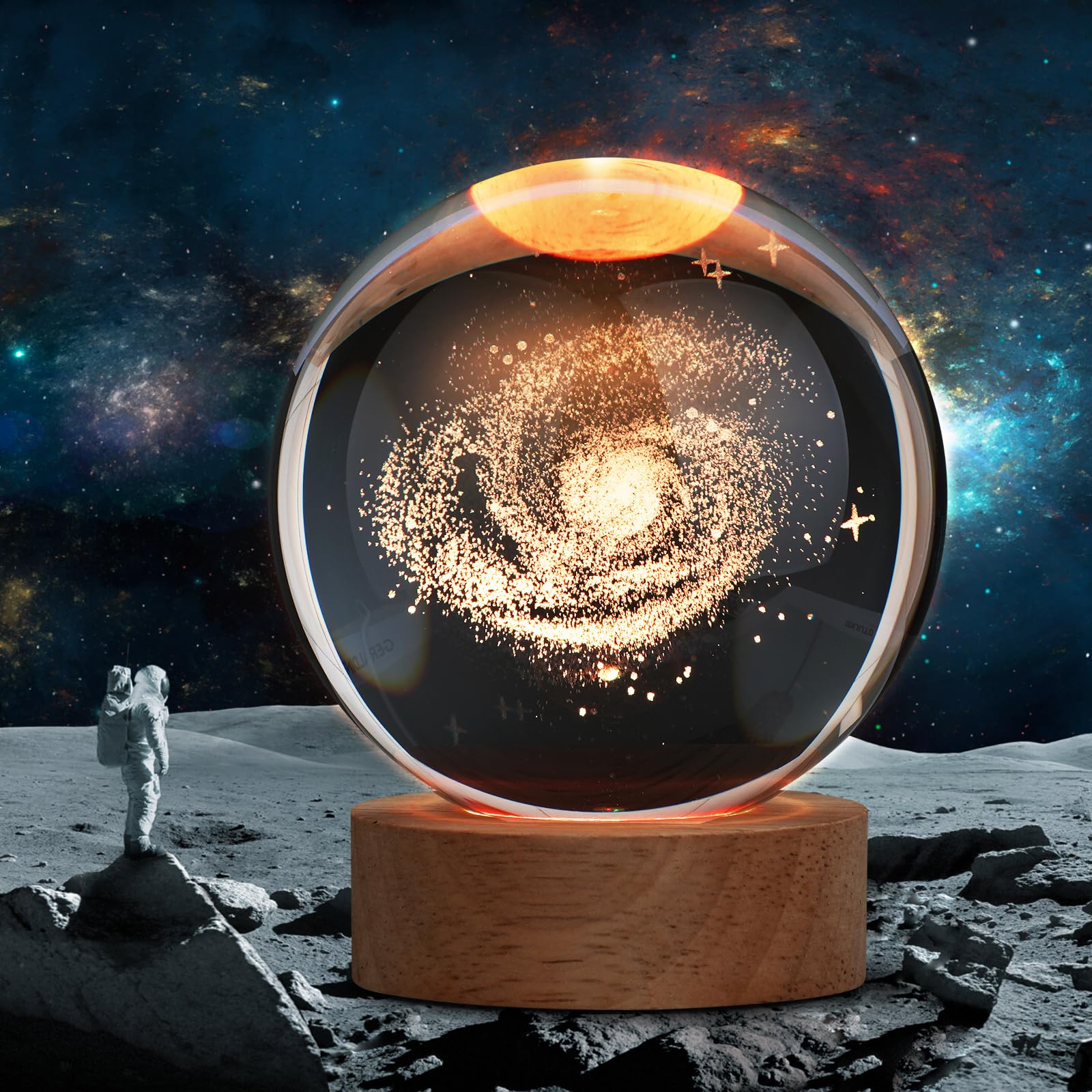 JANARARY Large 3D Galaxy Crystal Ball Night Light, Crystal Lamp 16 Color Changing with Remote Control for Bedroom Decor, Ideal B