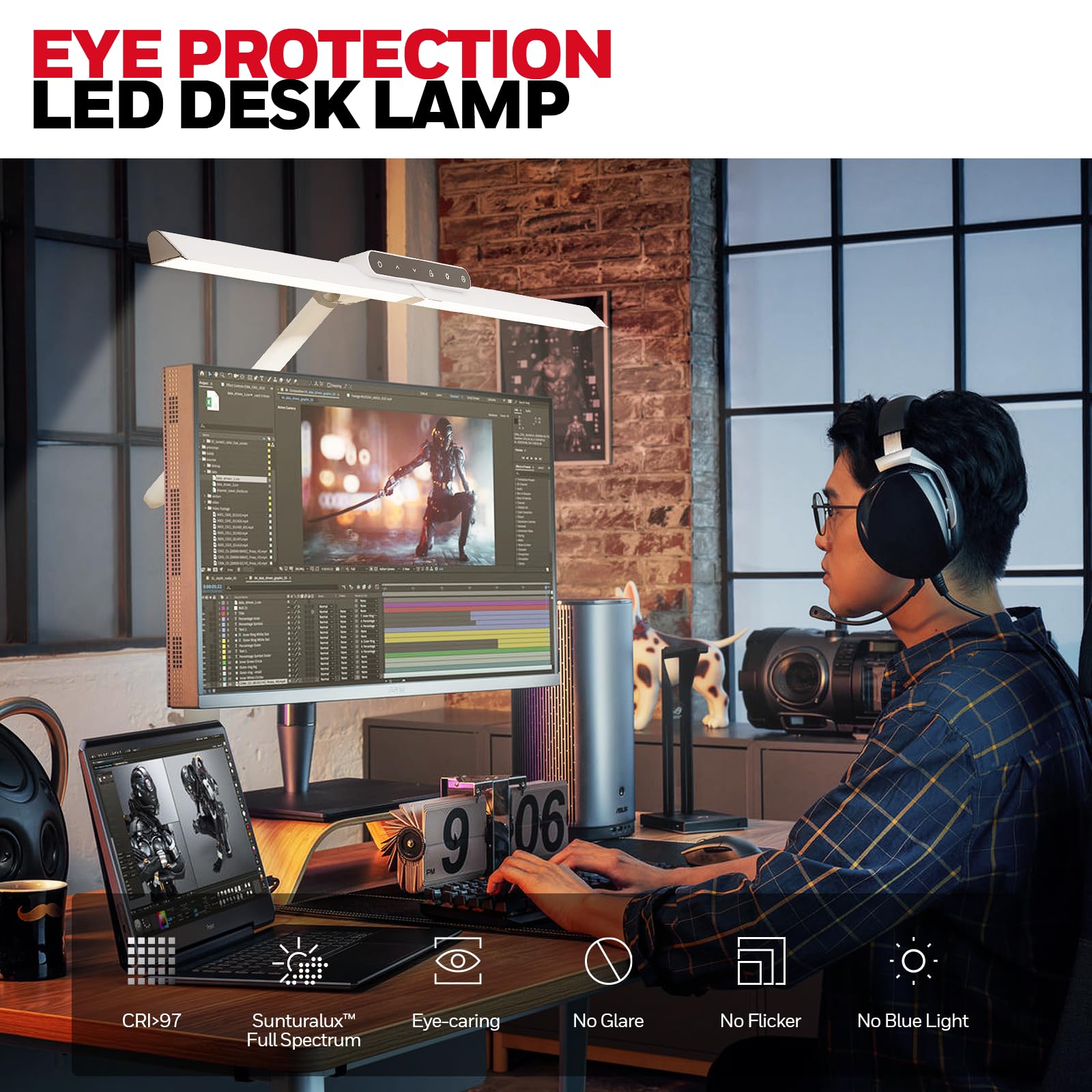 Honeywell LED Desk Lamp - HJ1, 1200LM, Eye-Caring, Stepless Dimming, Clamp Design, 17.5x59.99x94.99 cm,