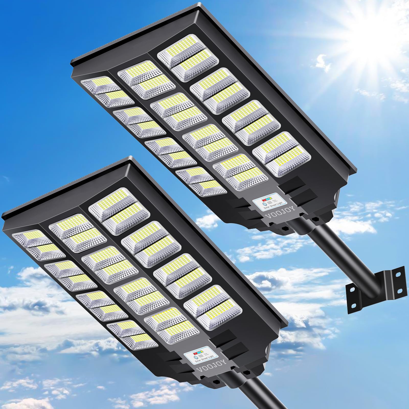 Voojoy 8000W Solar Street Light, 2 Pack Dusk To Dawn Flood Lights With Motion Sensor & Remote