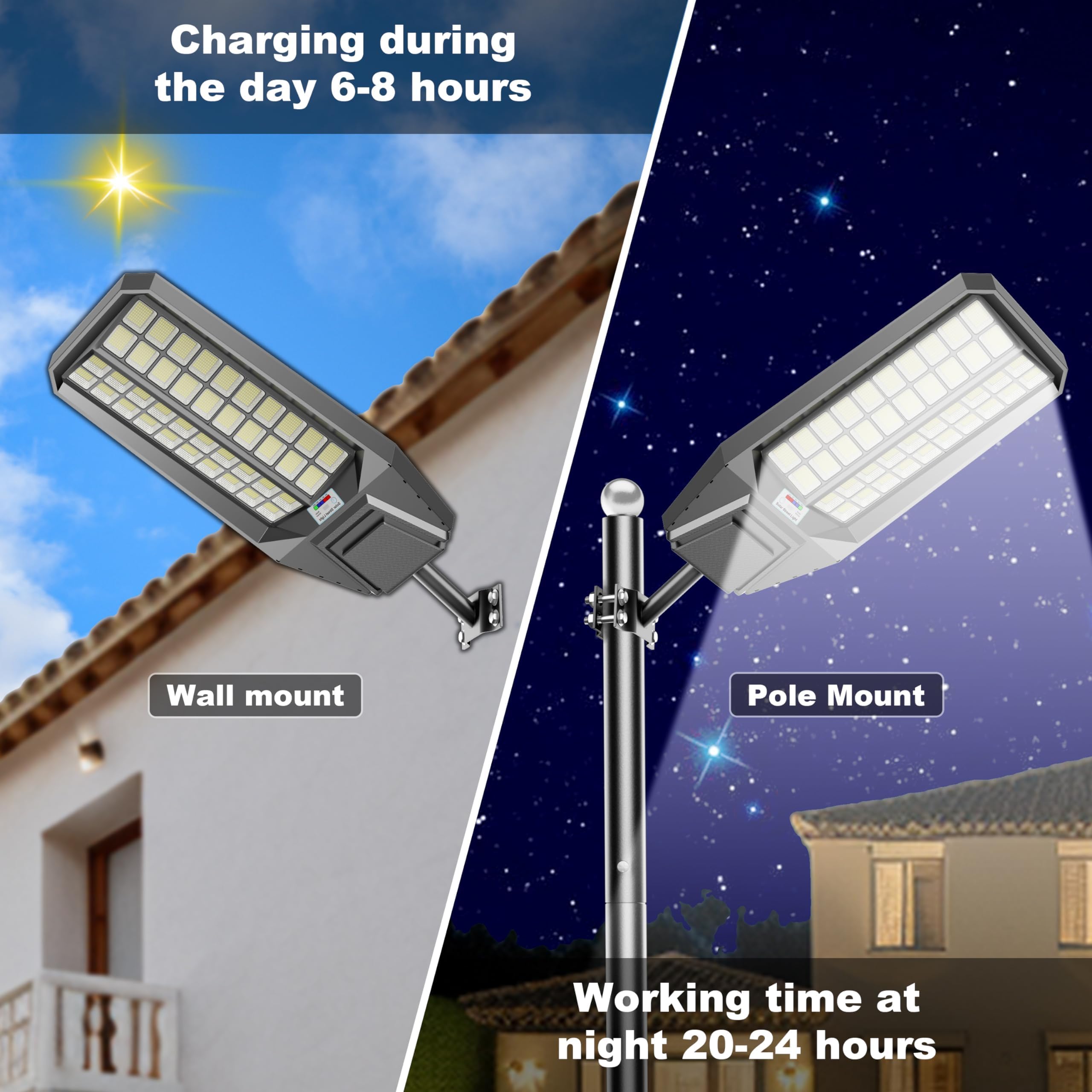 loyoele Solar Street Lights 900000LM 10000W LED Motion Detection, Weatherproof, Black, 2 Pack