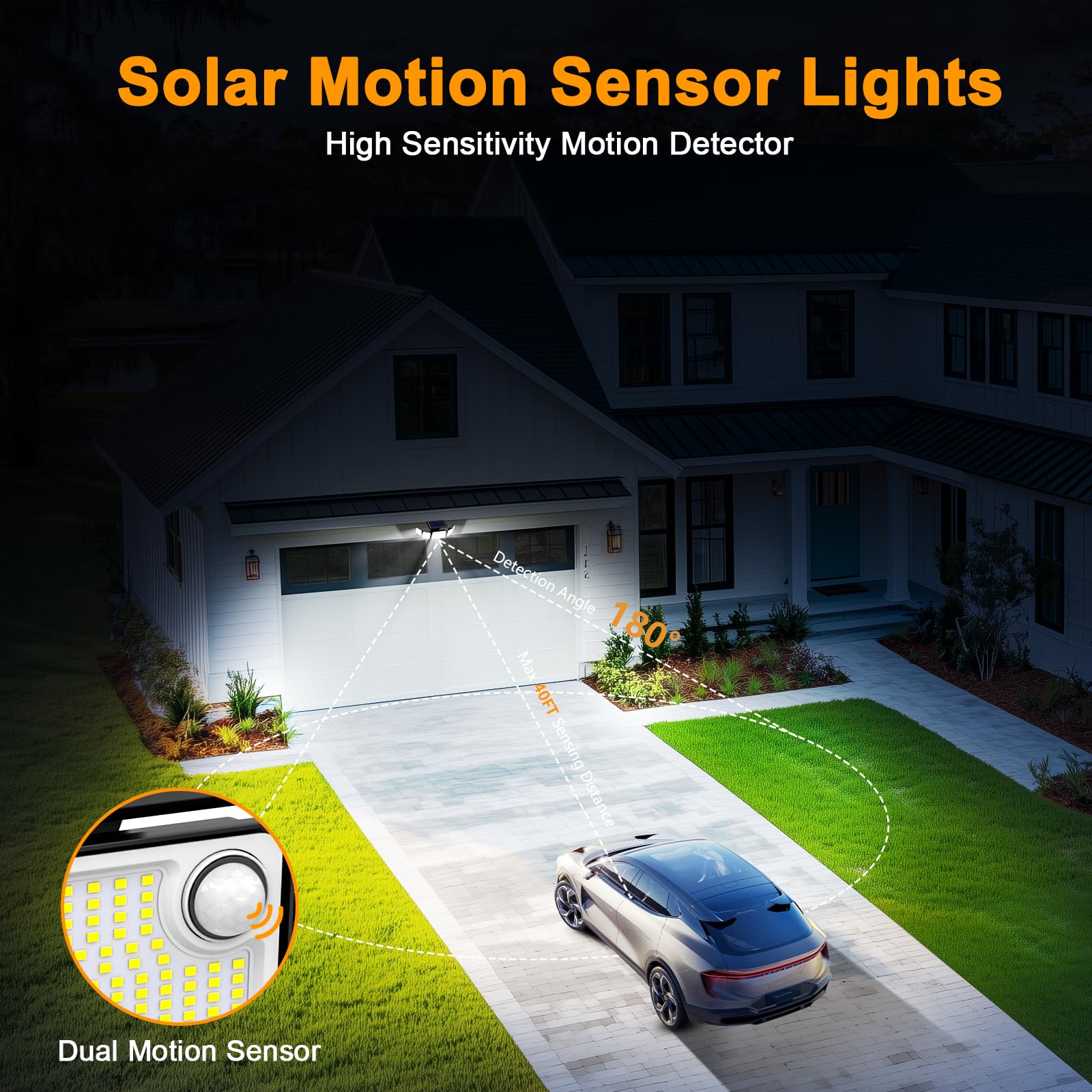 Onforu 6000LM Solar Security Lights, 5 Heads with Remote Control, IP65 Waterproof, Black, Model BDTYC10AS-5