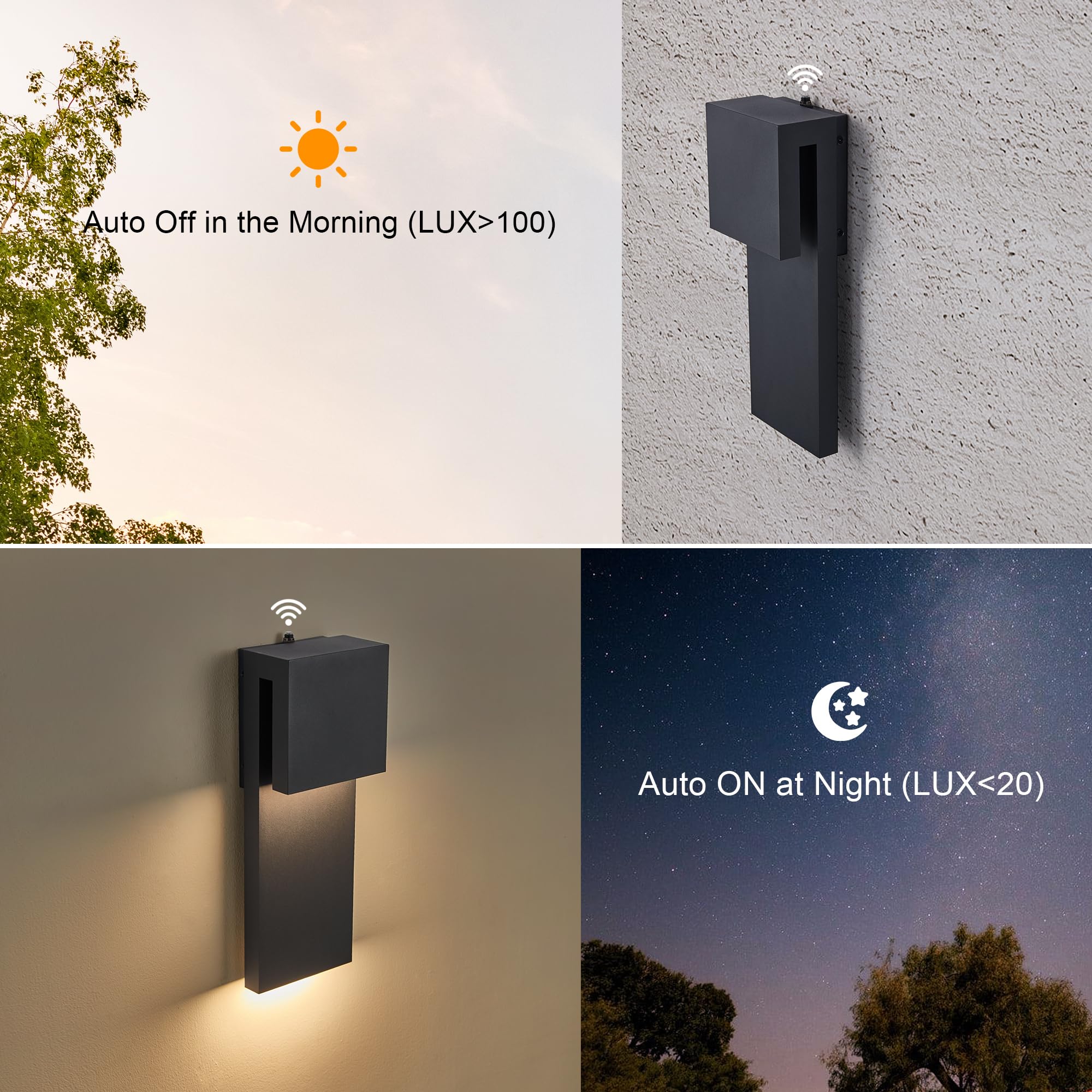 Tarentlight Dusk To Dawn Outdoor Lighting Fixture Wall Mount Modern Integrated Led 2-Light 17W  Exterior Sensor Front Porch Light Textured Black Anti Rust Outside Wall Lights For House Doorway Garage