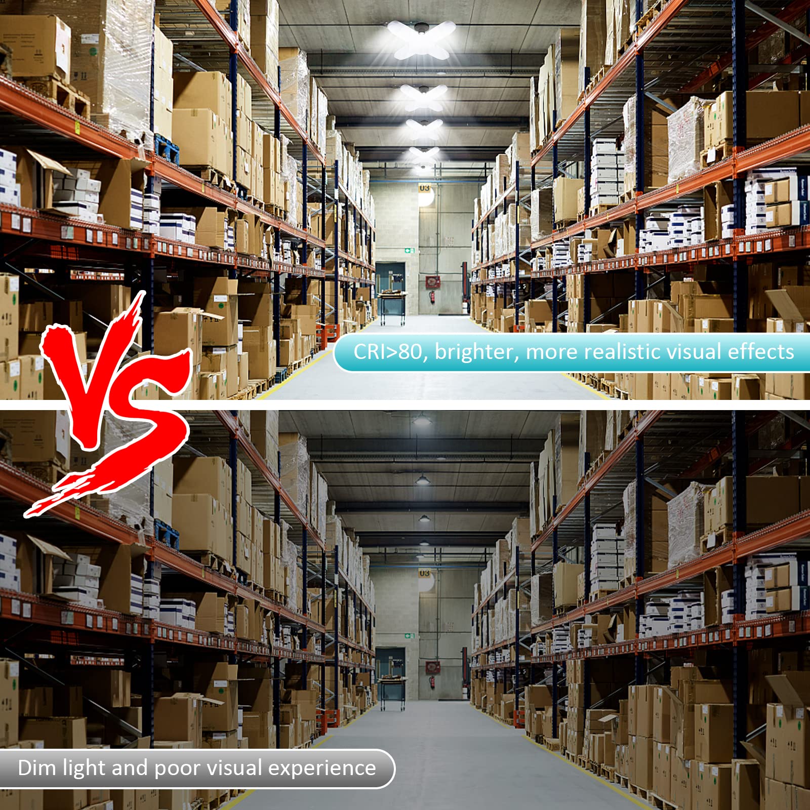 TUODAW LED Garage Lights 2 Pack, New Upgrade 80W Deformable Shop Lights with 4 Adjustable Panels, E26/E27 LED Ceiling Light, 800