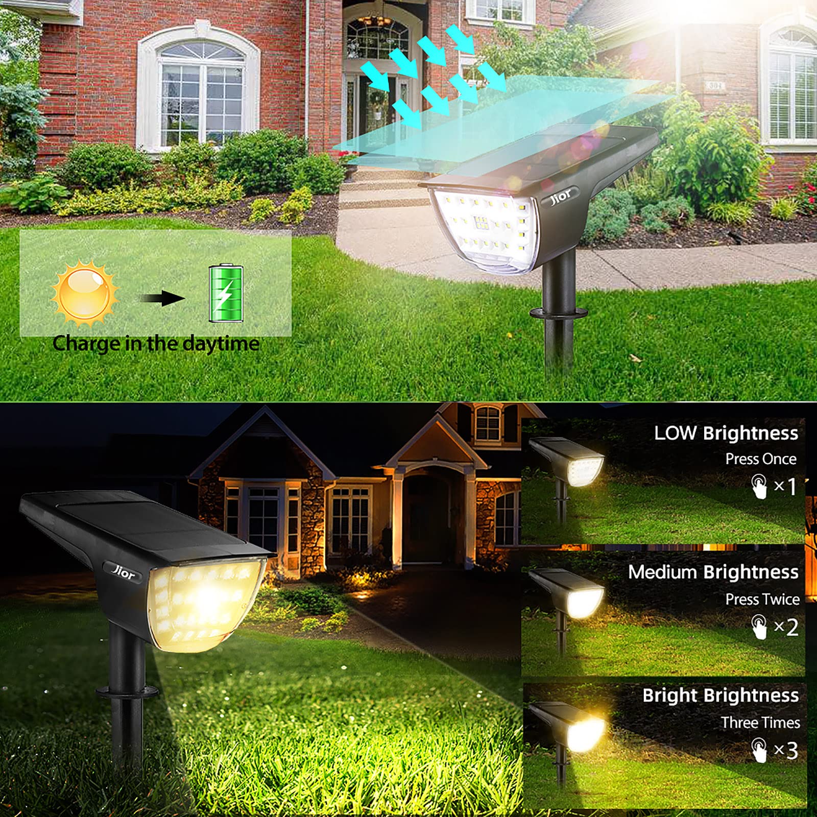Jior Solar Landscape Spot Lights, 32 Led Waterproof Adjustable Lights, Warm White, 4 Pack