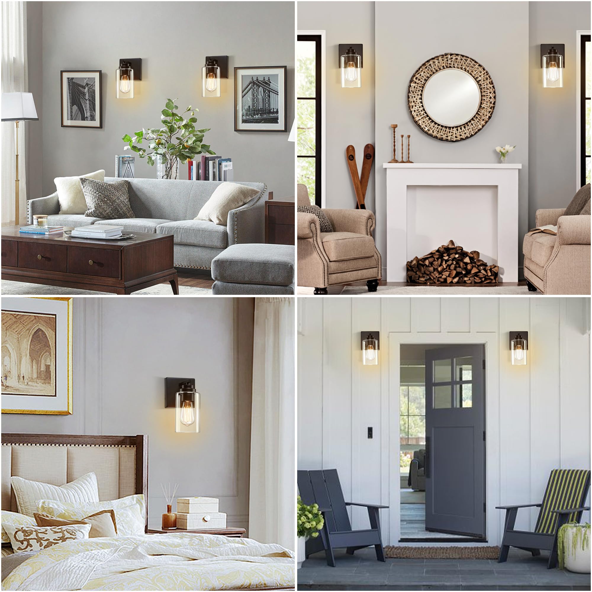 Pia Ricco Wall Sconces Set of 2, Matte Black Metal Bedside Lamps with Glass Shade, Model A-41975