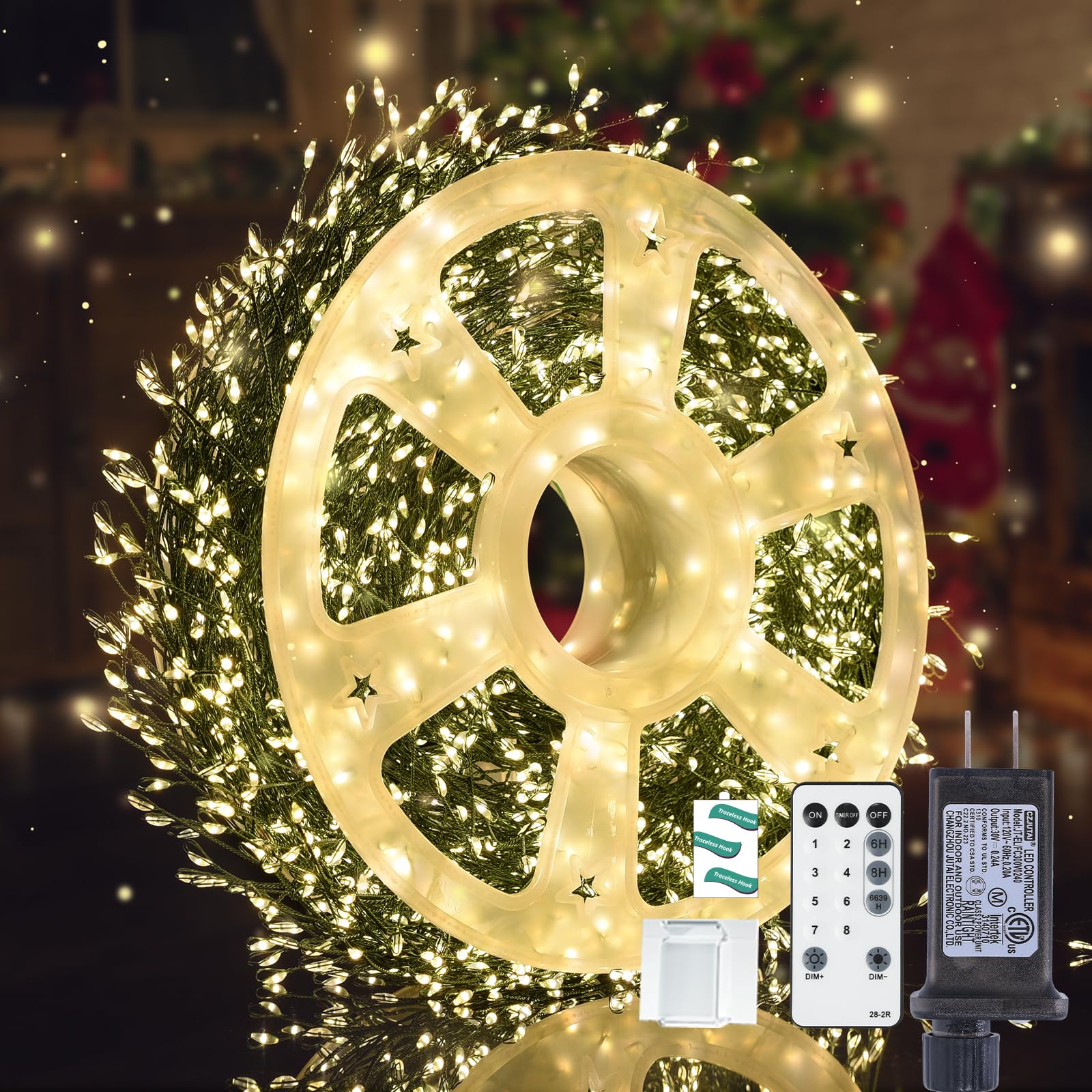 Lycklig Fairy Lights Plug in 2000 LED Warm Twinkle String Light 130Ft Green Wire for Christmas Wreath Decor Model LY-2000LED-LS-WW-YK