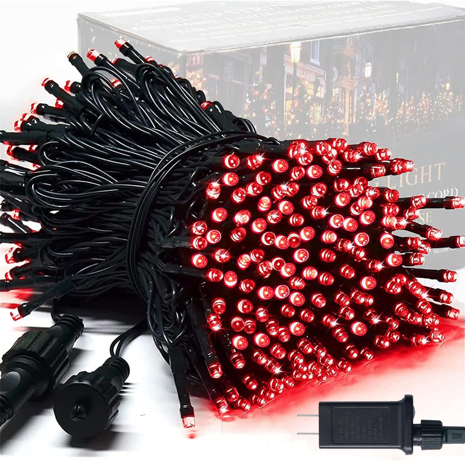 JMEXSUSS 250 LED Red String Lights, 91.5ft Waterproof, 8 Modes, Indoor/Outdoor Holiday Decorations, Model EXS-S-0250