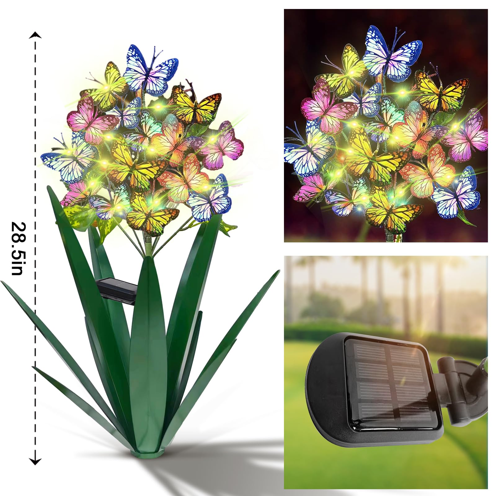 Homight Solar Metal Agave Butterfly Flower Stick Garden Sculpture - Outdoor Gift, Christmas Lights, Swaying Butterfly Sunflower